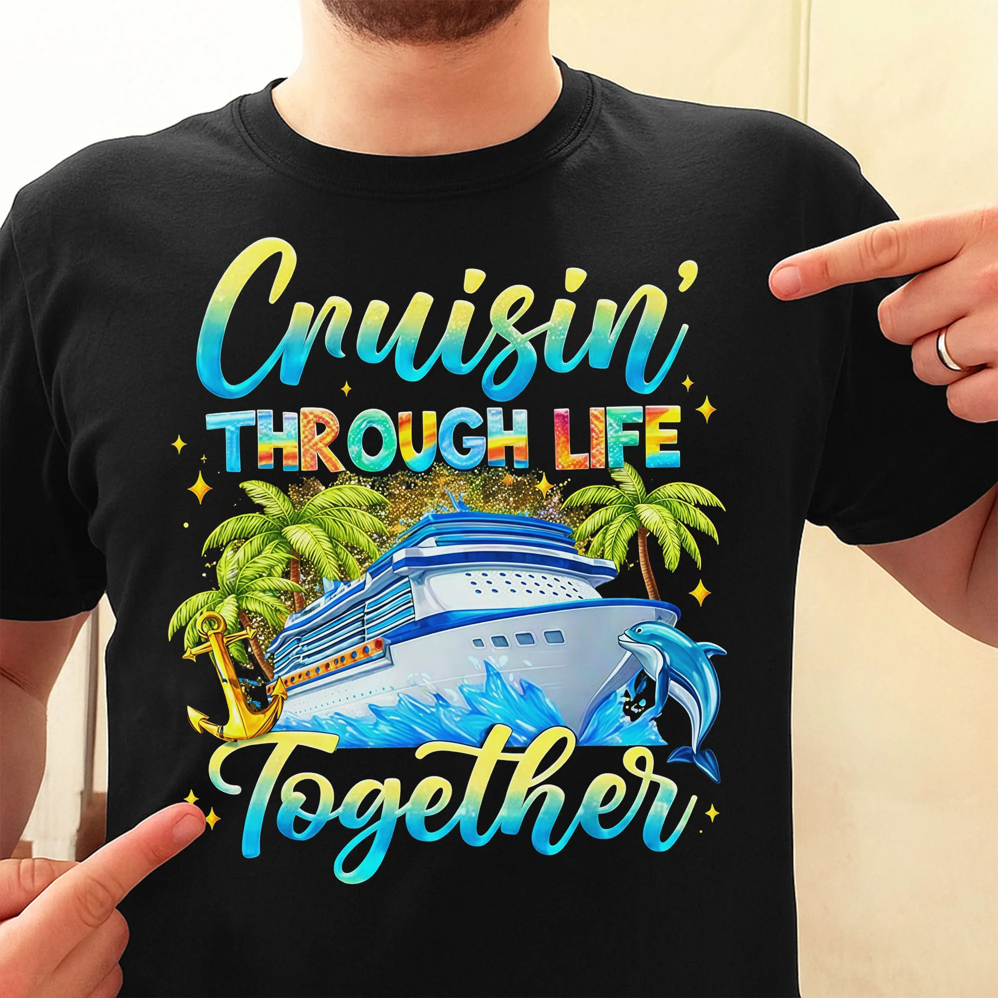 Cruisin' Through Life Together Ship And Palm Trees Design - Personalized Custom Unisex T-shirt, Hoodie - CPL1415_BBAS - Image 15
