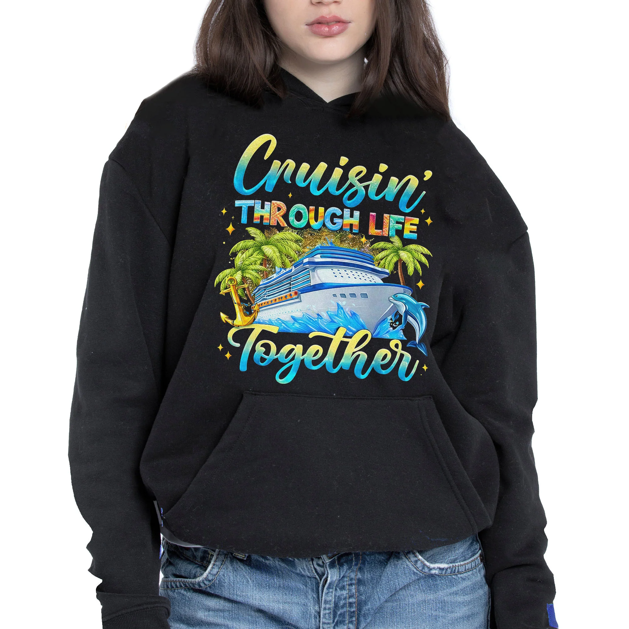 Cruisin' Through Life Together Ship And Palm Trees Design - Personalized Custom Unisex T-shirt, Hoodie - CPL1415_BBAS - Image 4