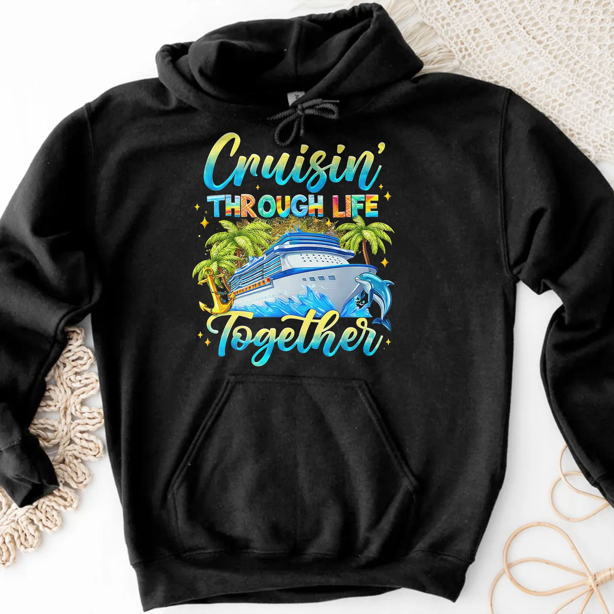 Cruisin' Through Life Together Ship And Palm Trees Design - Personalized Custom Unisex T-shirt, Hoodie - CPL1415_BBAS - Image 5