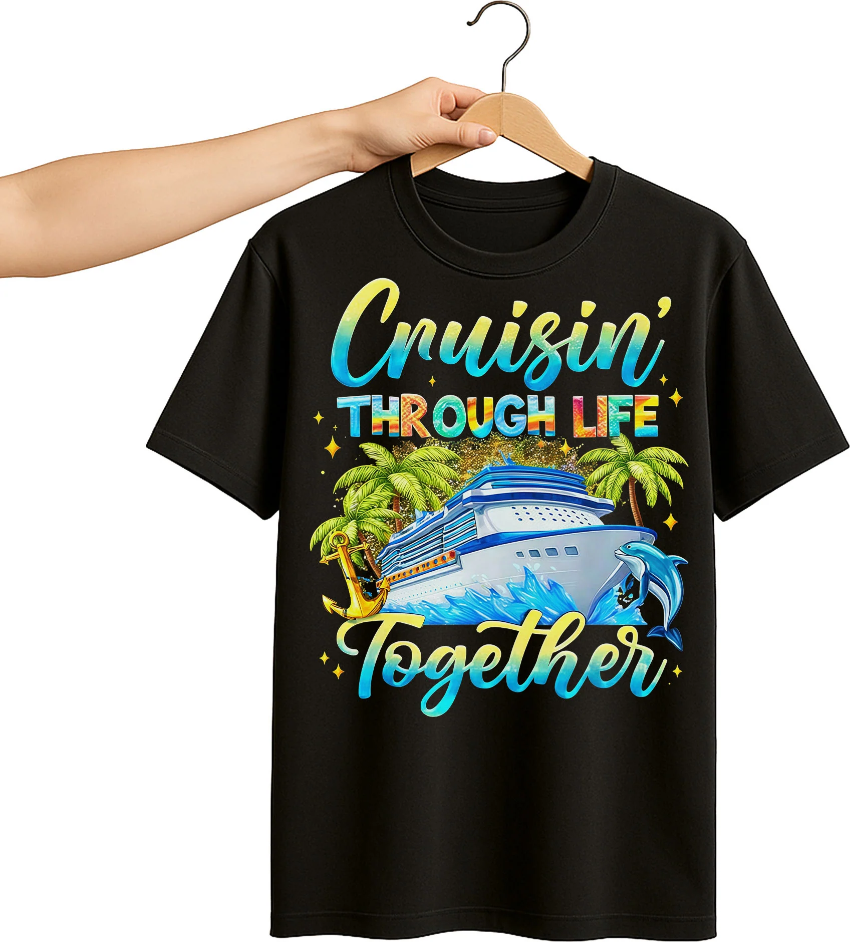 Cruisin' Through Life Together Ship And Palm Trees Design - Personalized Custom Unisex T-shirt, Hoodie - CPL1415_BBAS - Image 6