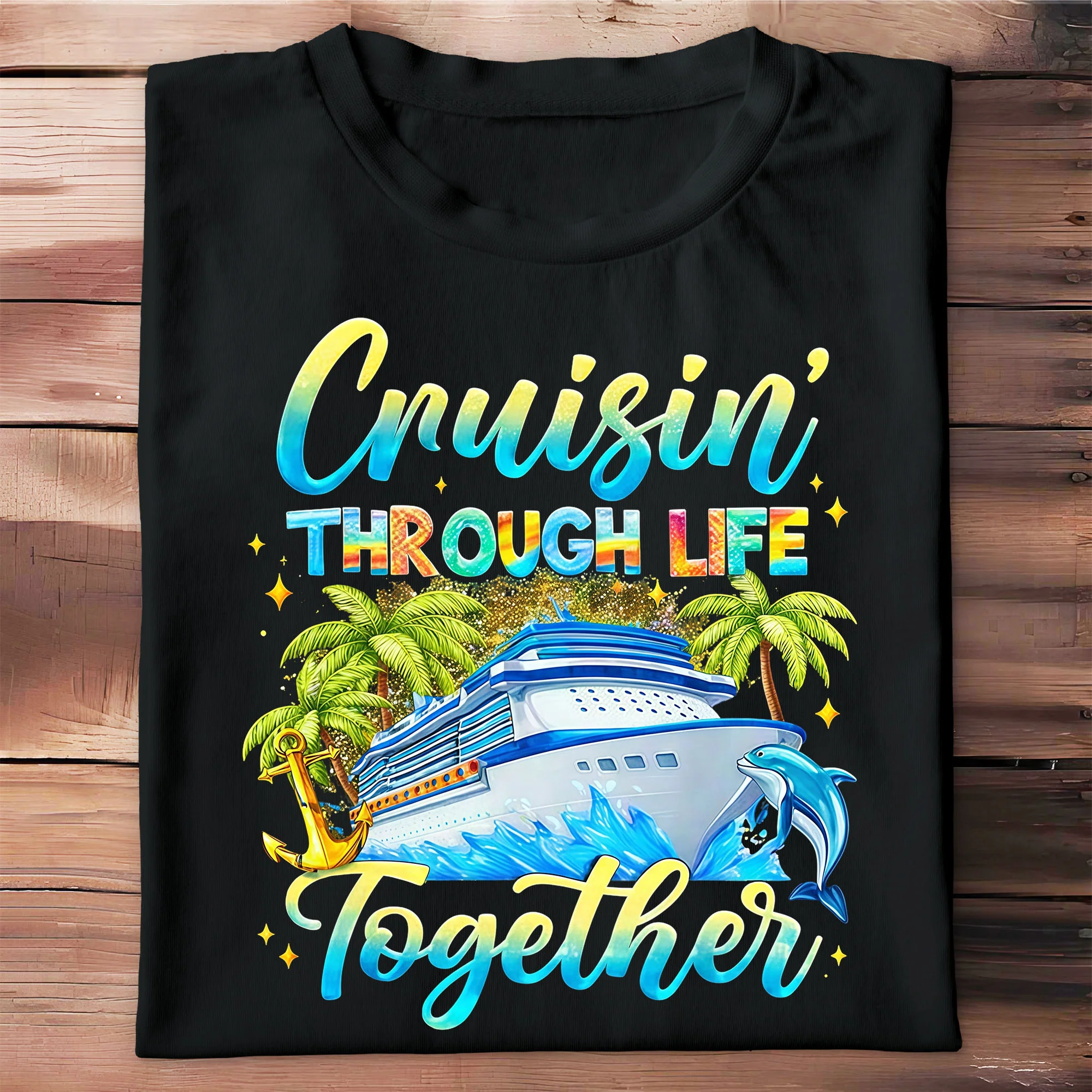 Cruisin' Through Life Together Ship And Palm Trees Design - Personalized Custom Unisex T-shirt, Hoodie - CPL1415_BBAS - Image 8