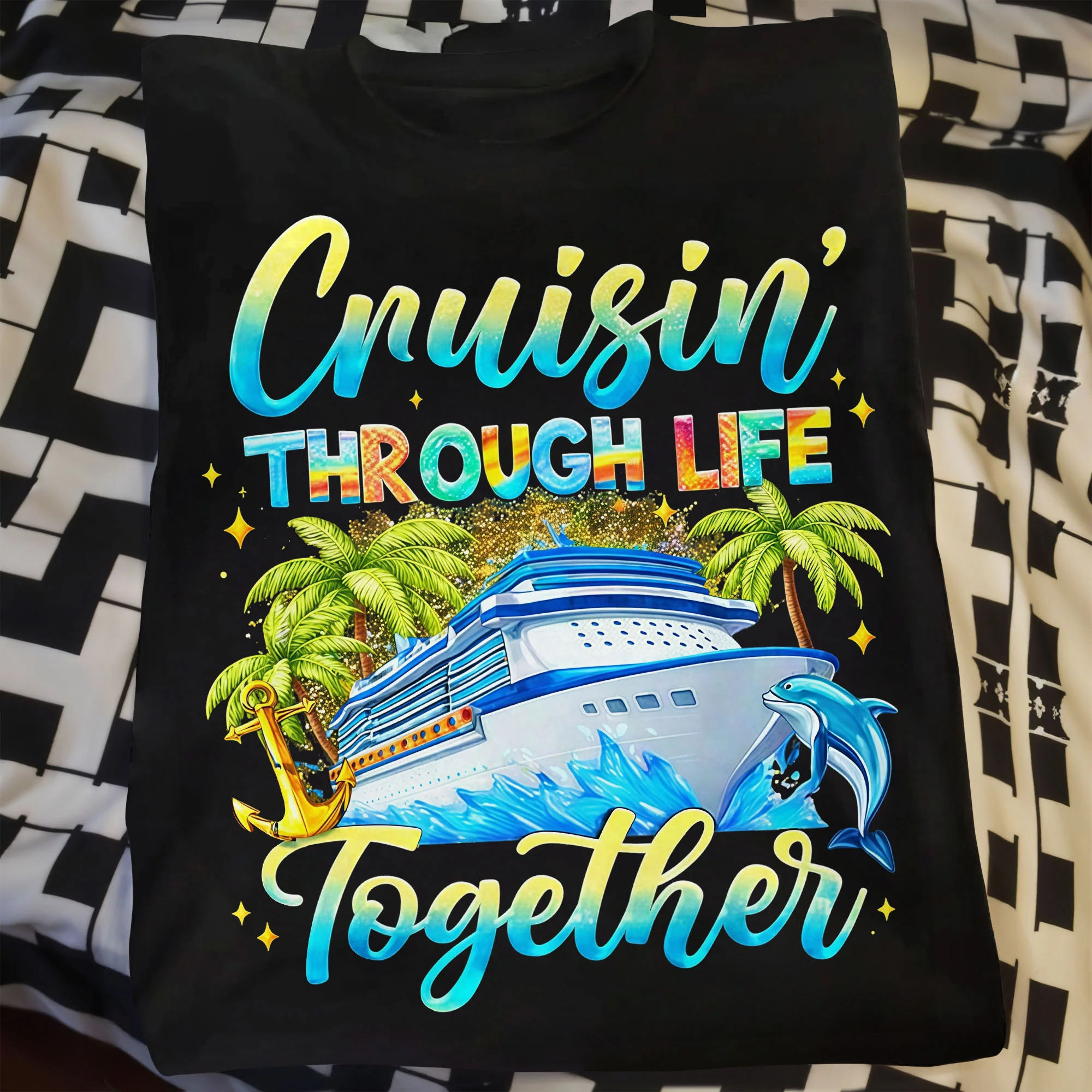 Cruisin' Through Life Together Ship And Palm Trees Design - Personalized Custom Unisex T-shirt, Hoodie - CPL1415_BBAS - Image 9