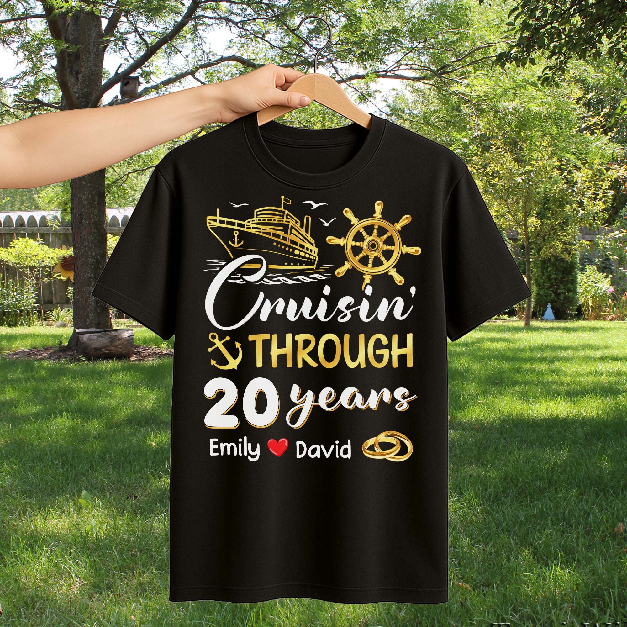 Cruisin Through Years Personalized Couple Shirt With Cruise Ship And Helm - Personalized Custom Unisex T-shirt, Hoodie - CPL1418_BBAS - Image 11