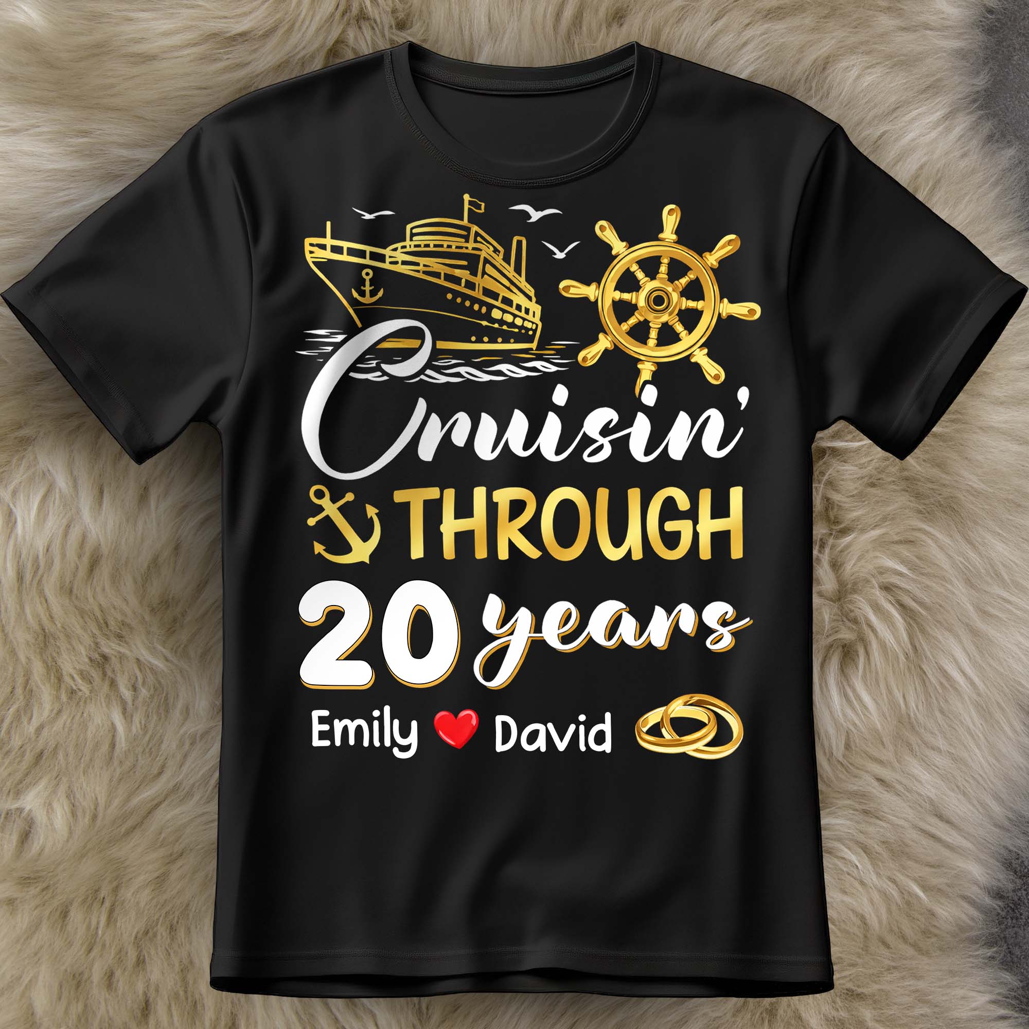 Cruisin Through Years Personalized Couple Shirt With Cruise Ship And Helm - Personalized Custom Unisex T-shirt, Hoodie - CPL1418_BBAS - Image 12