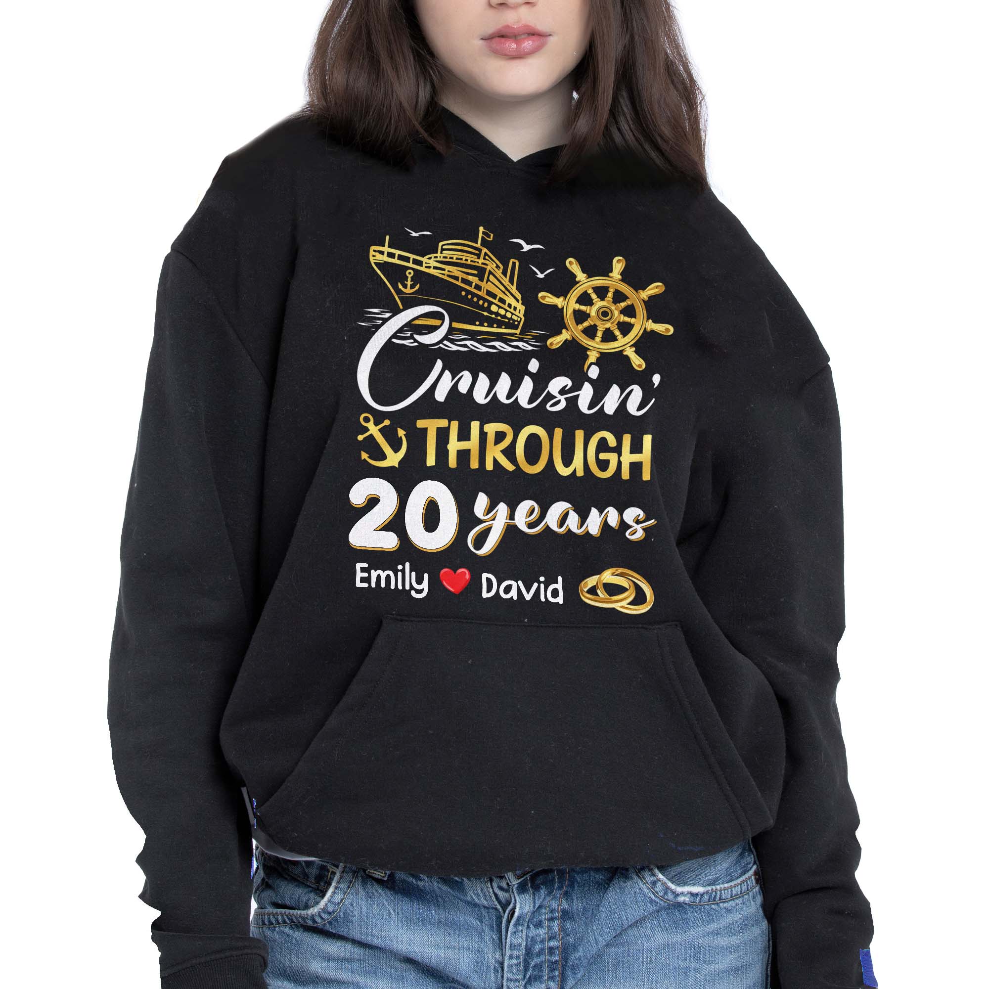 Cruisin Through Years Personalized Couple Shirt With Cruise Ship And Helm - Personalized Custom Unisex T-shirt, Hoodie - CPL1418_BBAS - Image 3