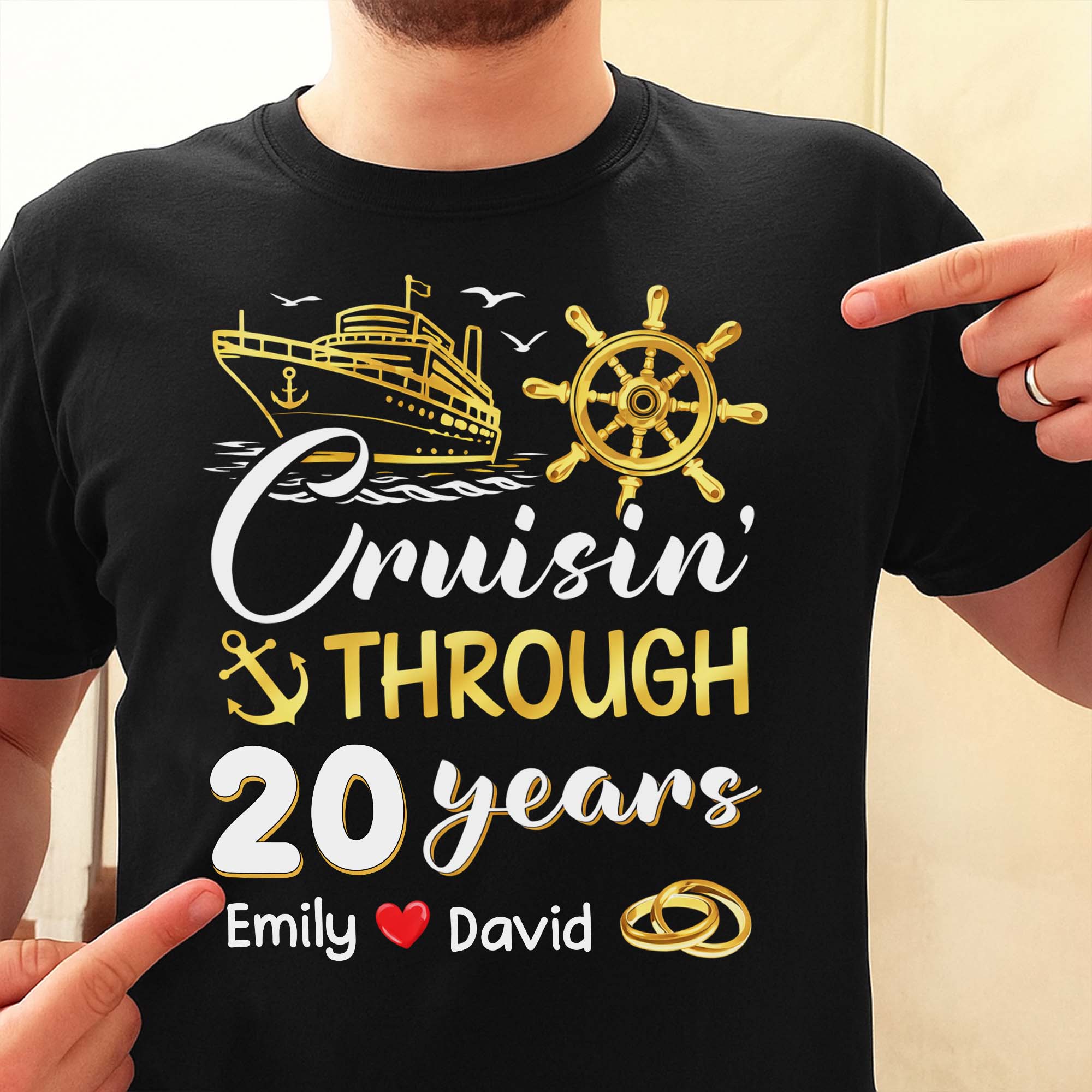 Cruisin Through Years Personalized Couple Shirt With Cruise Ship And Helm - Personalized Custom Unisex T-shirt, Hoodie - CPL1418_BBAS - Image 4