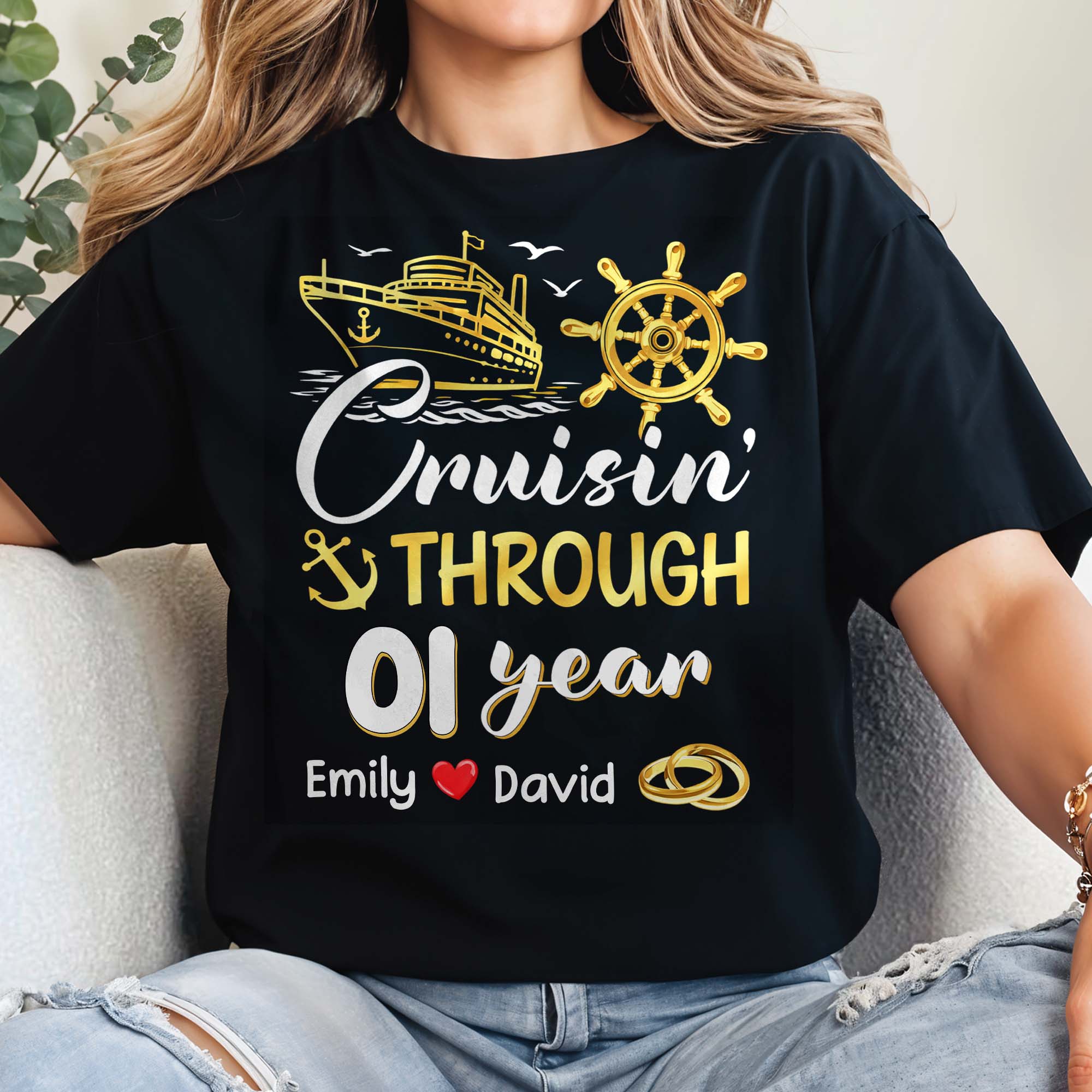 Cruisin Through Years Personalized Couple Shirt With Cruise Ship And Helm - Personalized Custom Unisex T-shirt, Hoodie - CPL1418_BBAS - Image 5