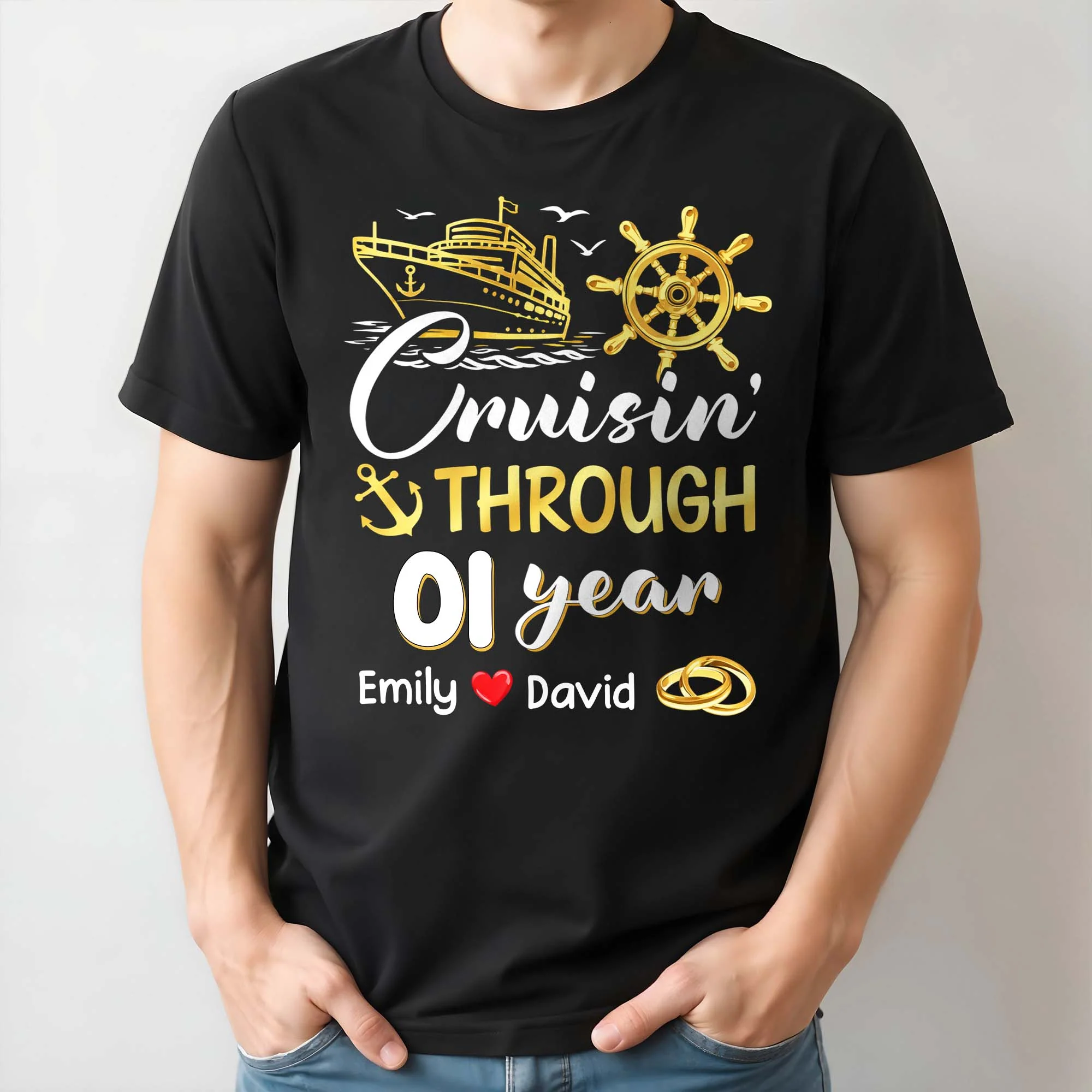 Cruisin Through Years Personalized Couple Shirt With Cruise Ship And Helm - Personalized Custom Unisex T-shirt, Hoodie - CPL1418_BBAS - Image 6