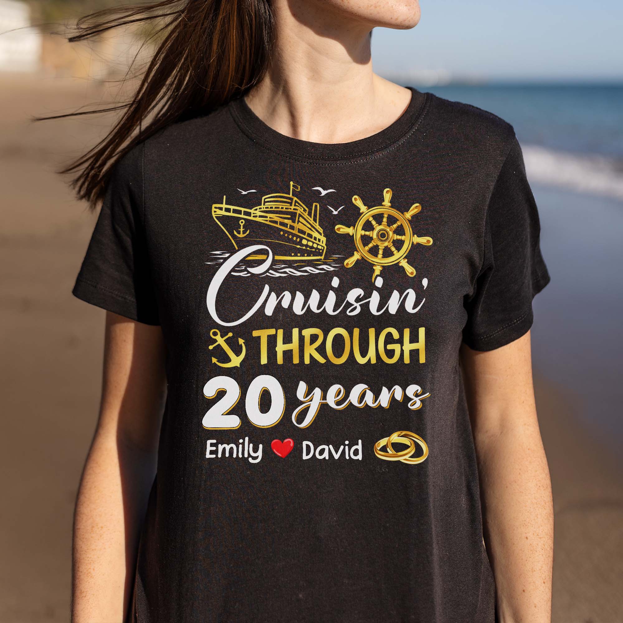 Cruisin Through Years Personalized Couple Shirt With Cruise Ship And Helm - Personalized Custom Unisex T-shirt, Hoodie - CPL1418_BBAS - Image 7