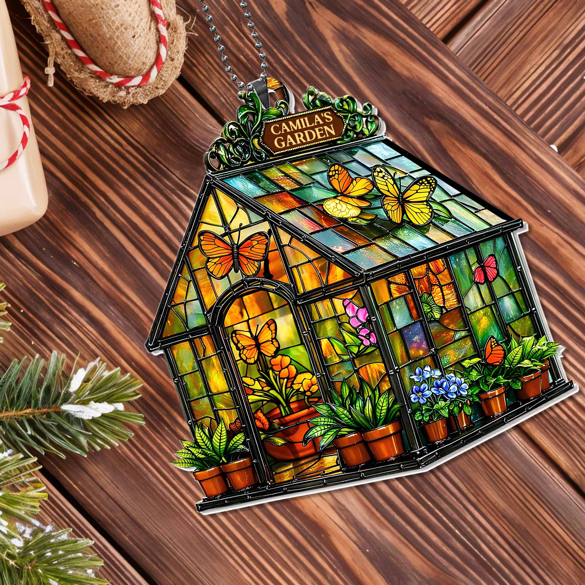 Custom Garden Greenhouse Stained Glass With Butterflies And Flowers - Personalized Custom Acrylic Ornament, Car Hanging Ornament - GAR028_ACA - Image 10