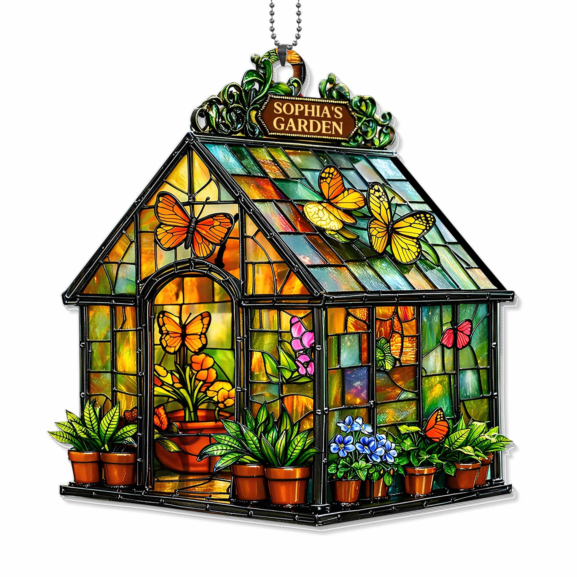 Custom Garden Greenhouse Stained Glass With Butterflies And Flowers - Personalized Custom Acrylic Ornament, Car Hanging Ornament - GAR028_ACA - Image 11