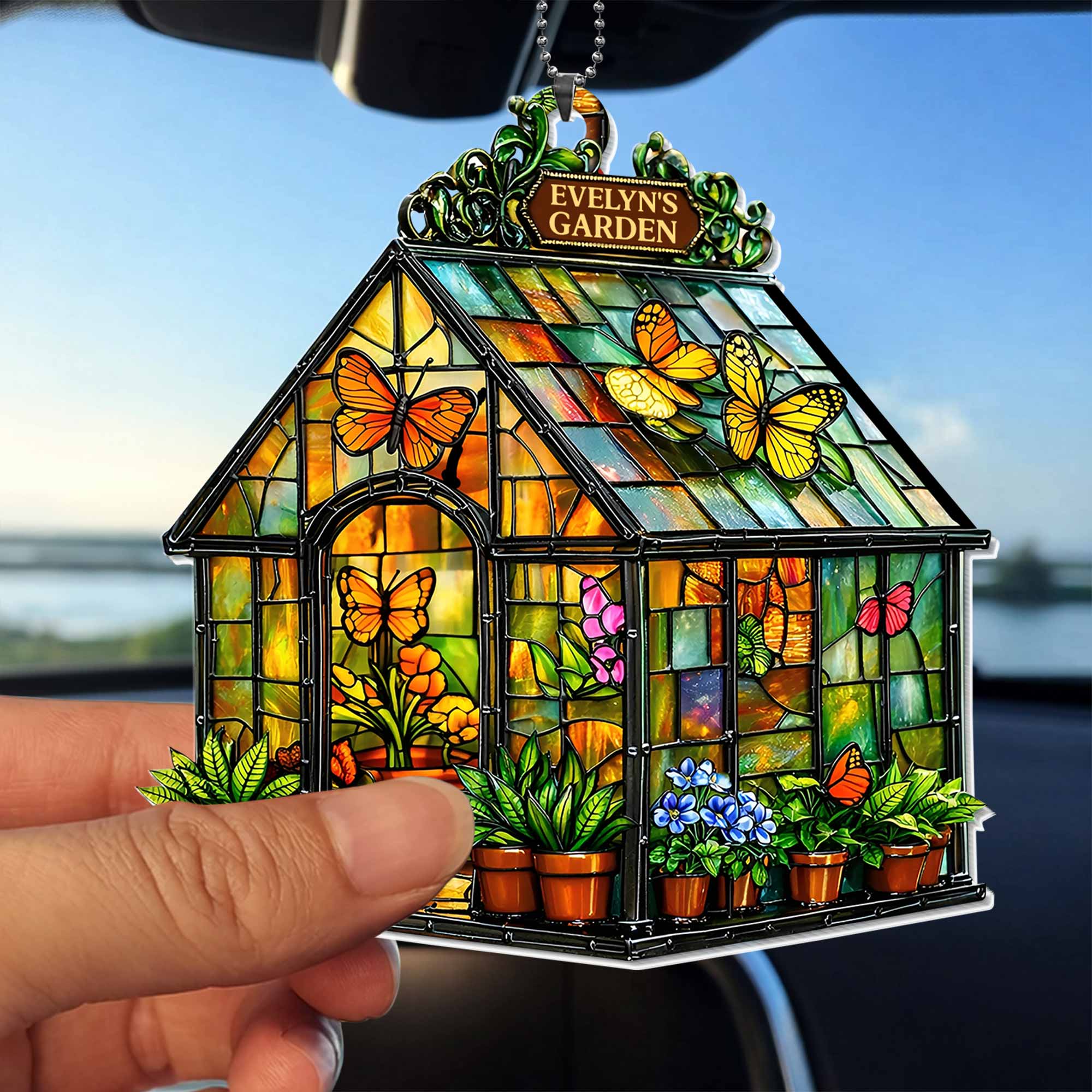 Custom Garden Greenhouse Stained Glass With Butterflies And Flowers - Personalized Custom Acrylic Ornament, Car Hanging Ornament - GAR028_ACA - Image 4