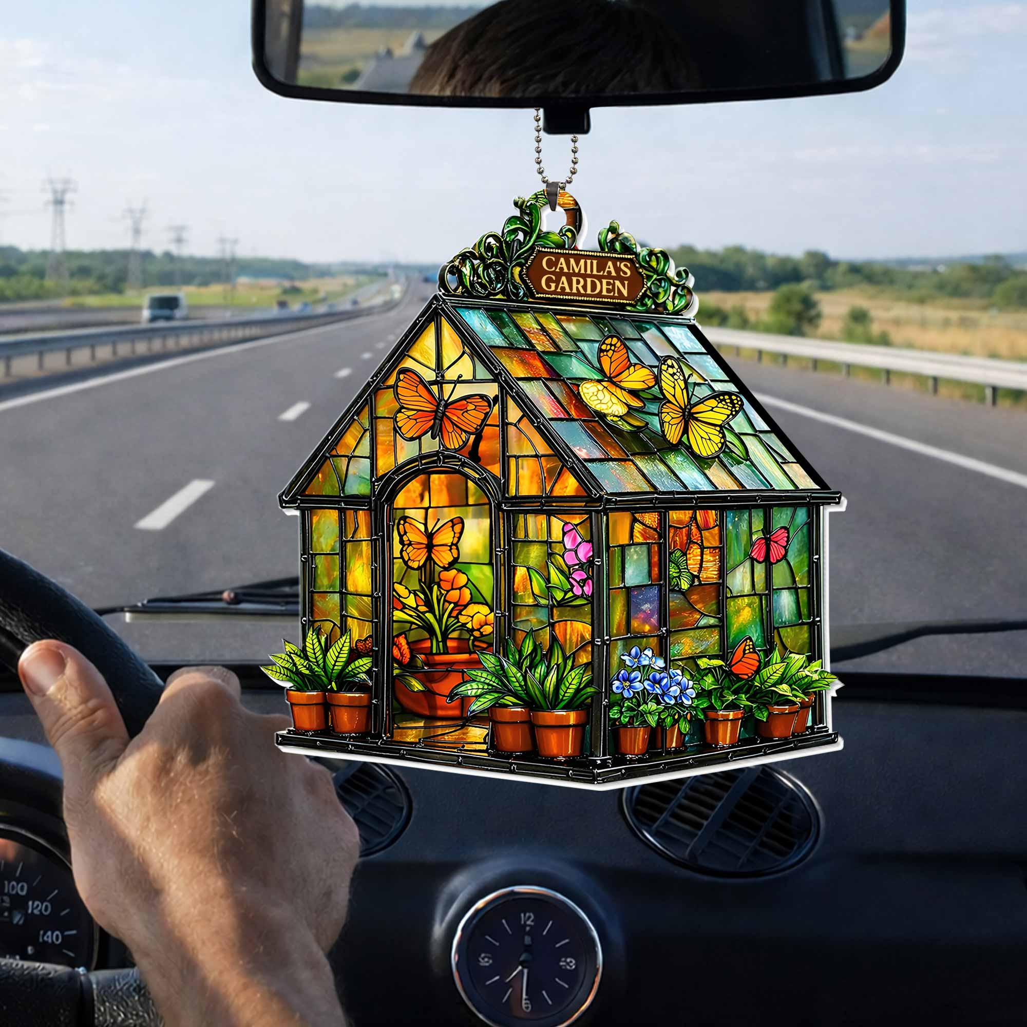 Custom Garden Greenhouse Stained Glass With Butterflies And Flowers - Personalized Custom Acrylic Ornament, Car Hanging Ornament - GAR028_ACA - Image 5