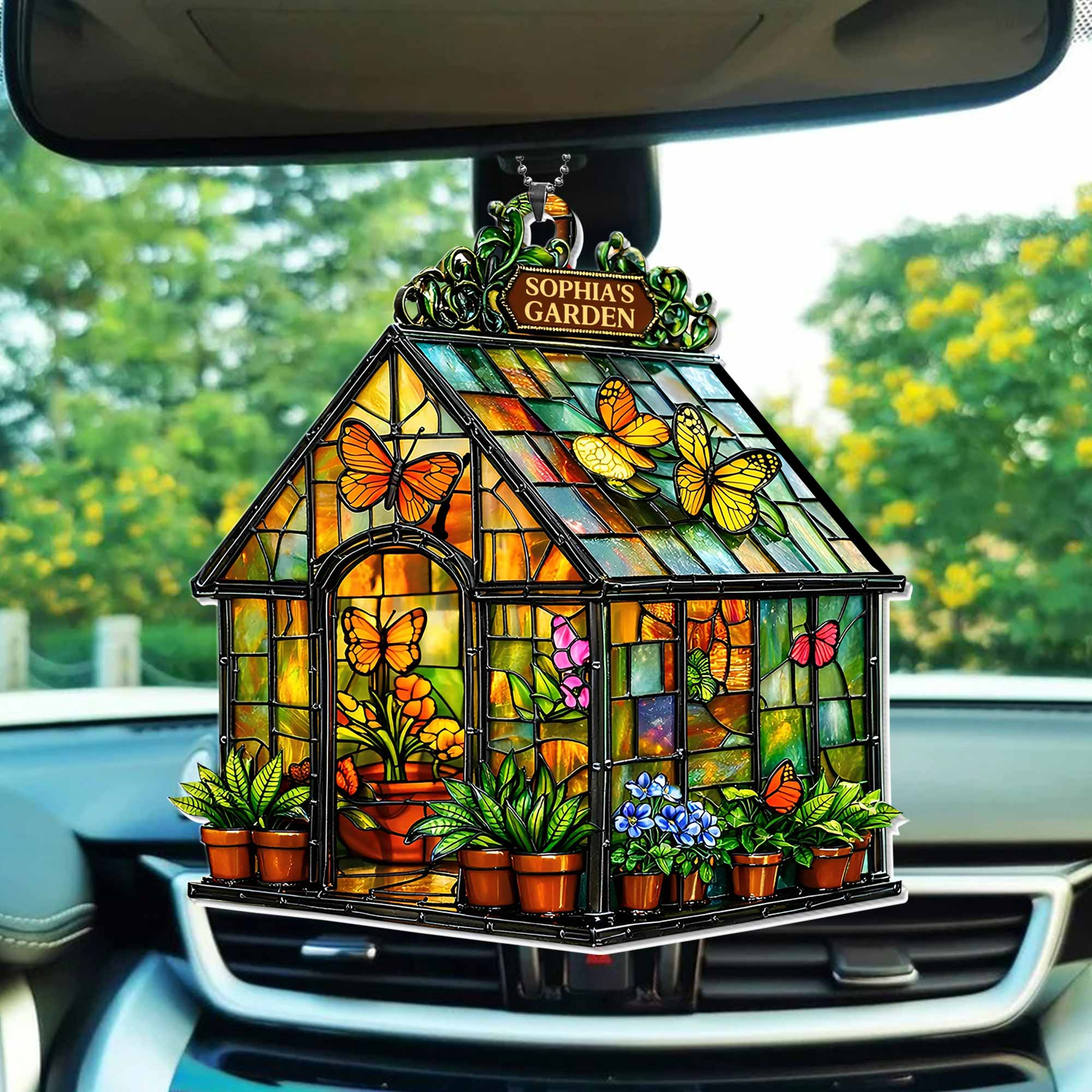 Custom Garden Greenhouse Stained Glass With Butterflies And Flowers - Personalized Custom Acrylic Ornament, Car Hanging Ornament - GAR028_ACA - Image 6