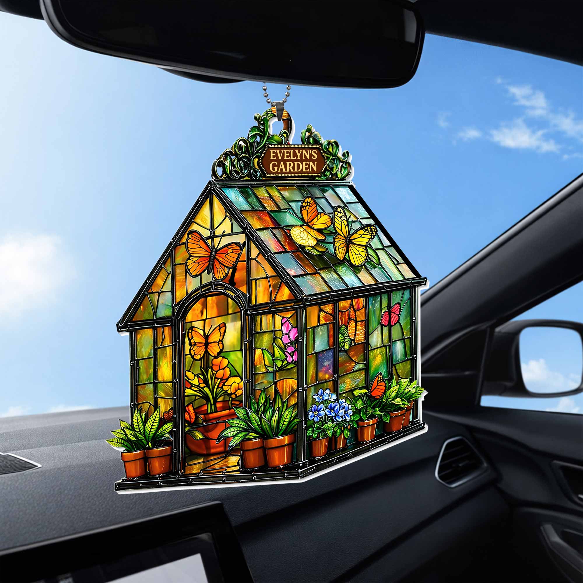 Custom Garden Greenhouse Stained Glass With Butterflies And Flowers - Personalized Custom Acrylic Ornament, Car Hanging Ornament - GAR028_ACA - Image 7