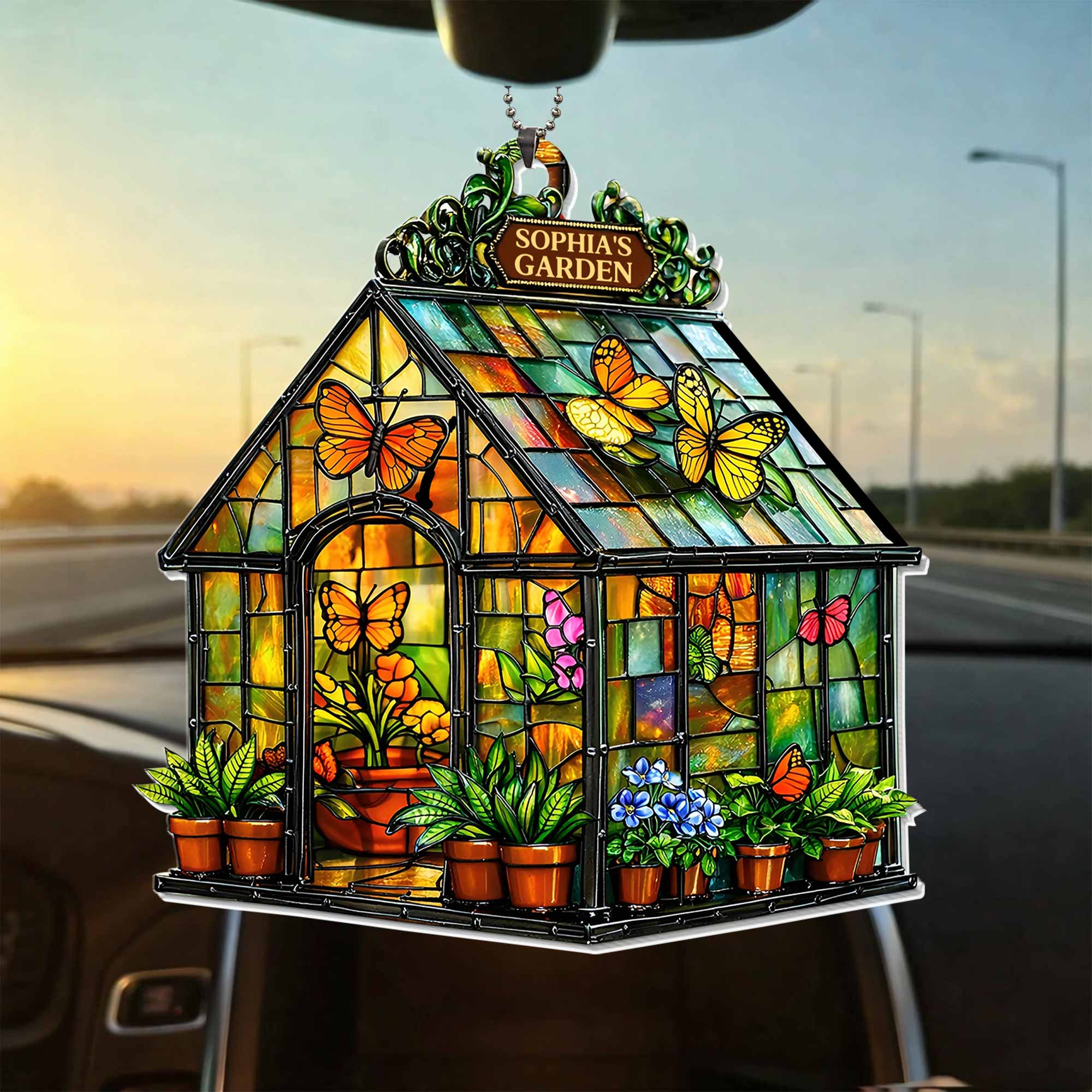 Custom Garden Greenhouse Stained Glass With Butterflies And Flowers - Personalized Custom Acrylic Ornament, Car Hanging Ornament - GAR028_ACA - Image 8