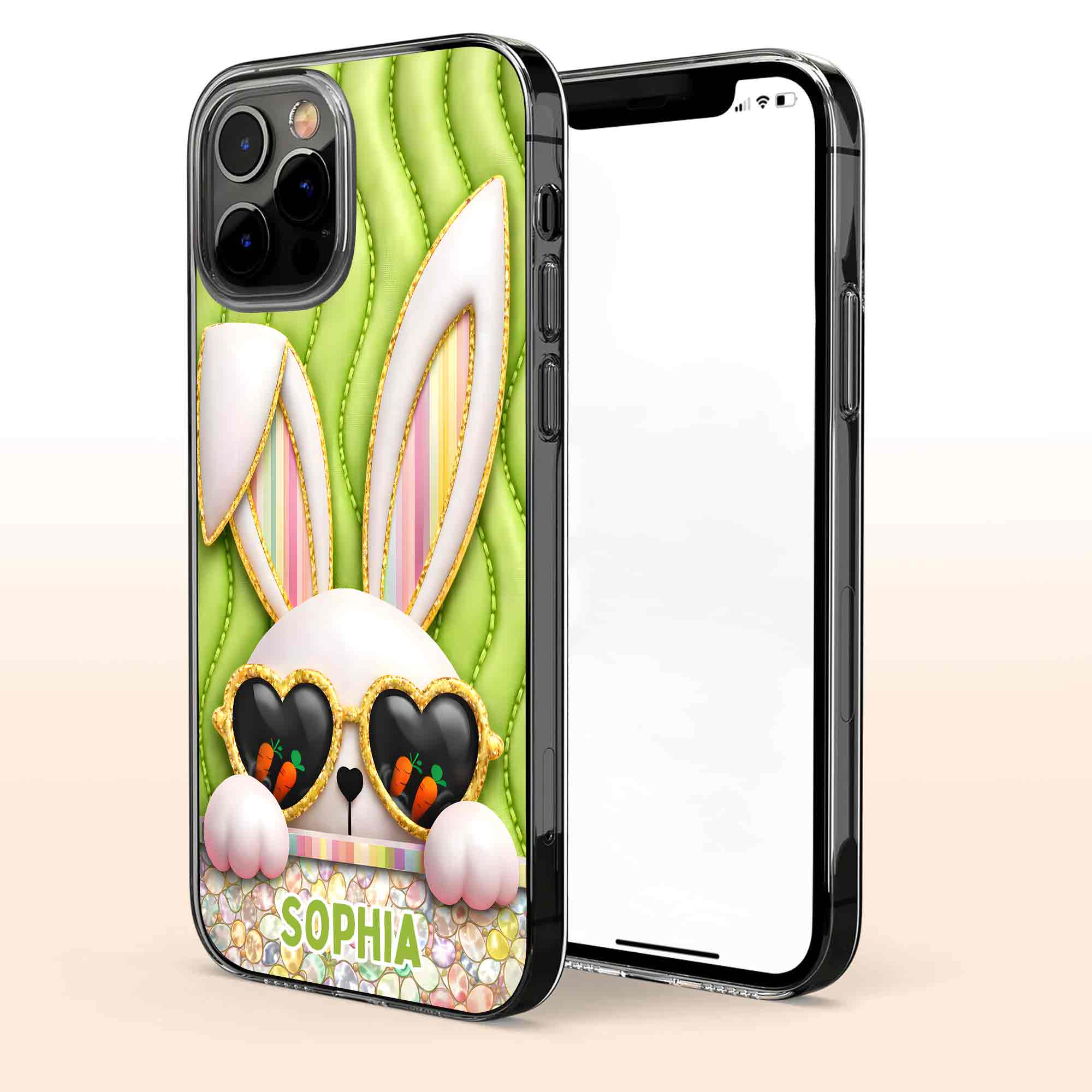 Cute Bunny With Heart Sunglasses And Carrots Bringing Joy To Your Day - Personalized Clear Phone Case - FTH134_PHC - Image 3