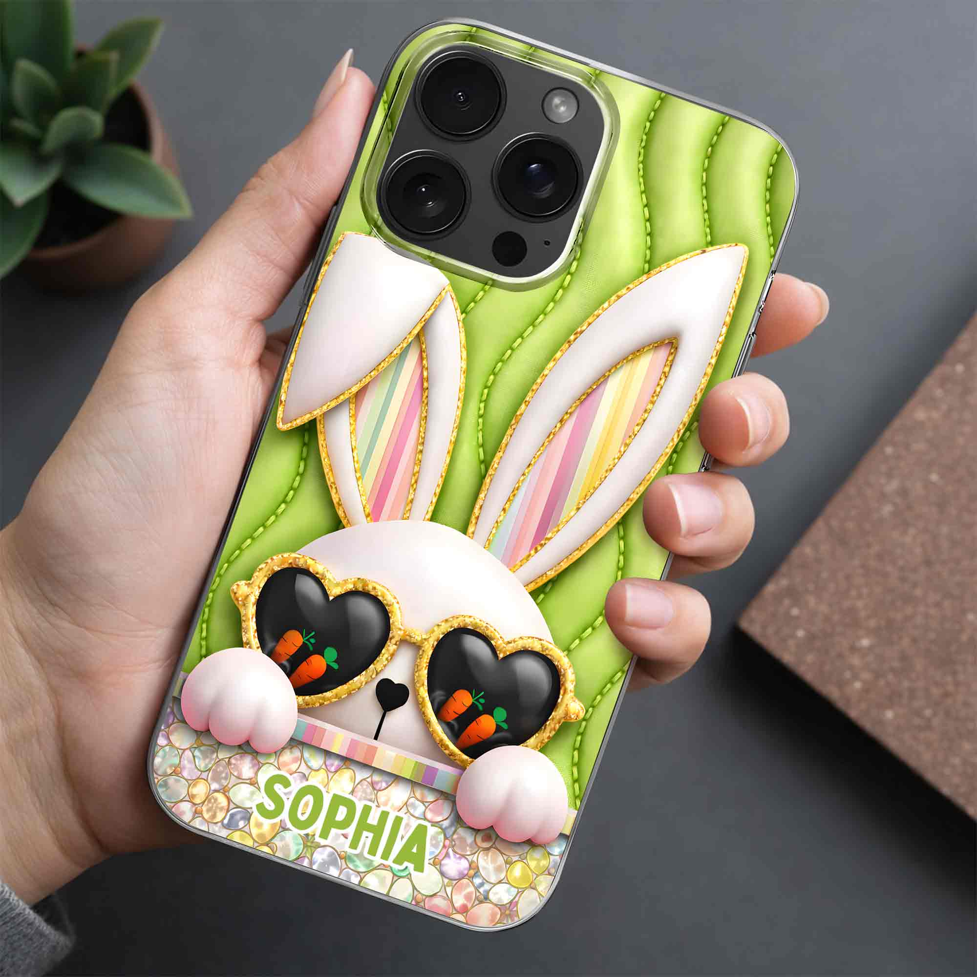 Cute Bunny With Heart Sunglasses And Carrots Bringing Joy To Your Day - Personalized Clear Phone Case - FTH134_PHC - Image 5