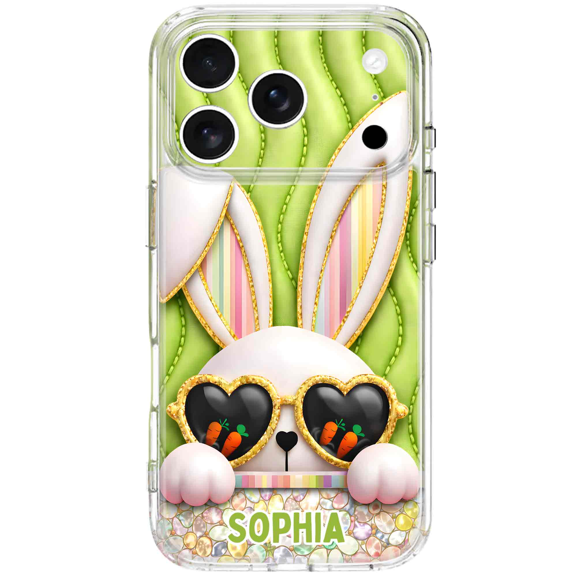 Cute Bunny With Heart Sunglasses And Carrots Bringing Joy To Your Day - Personalized Clear Phone Case - FTH134_PHC - Image 6