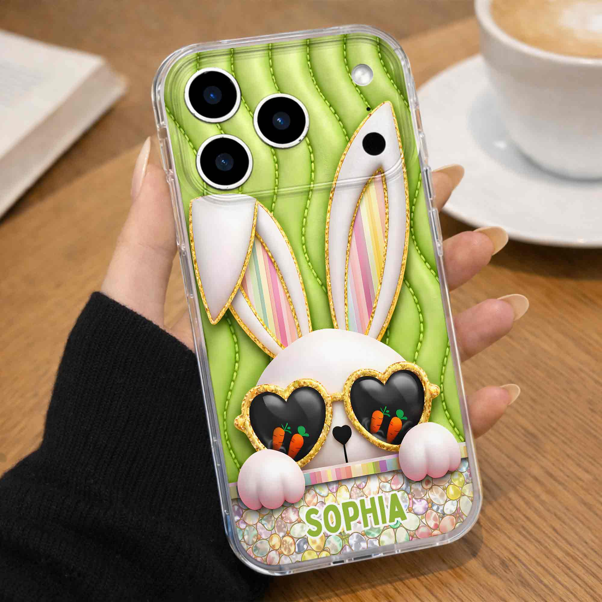Cute Bunny With Heart Sunglasses And Carrots Bringing Joy To Your Day - Personalized Clear Phone Case - FTH134_PHC - Image 7