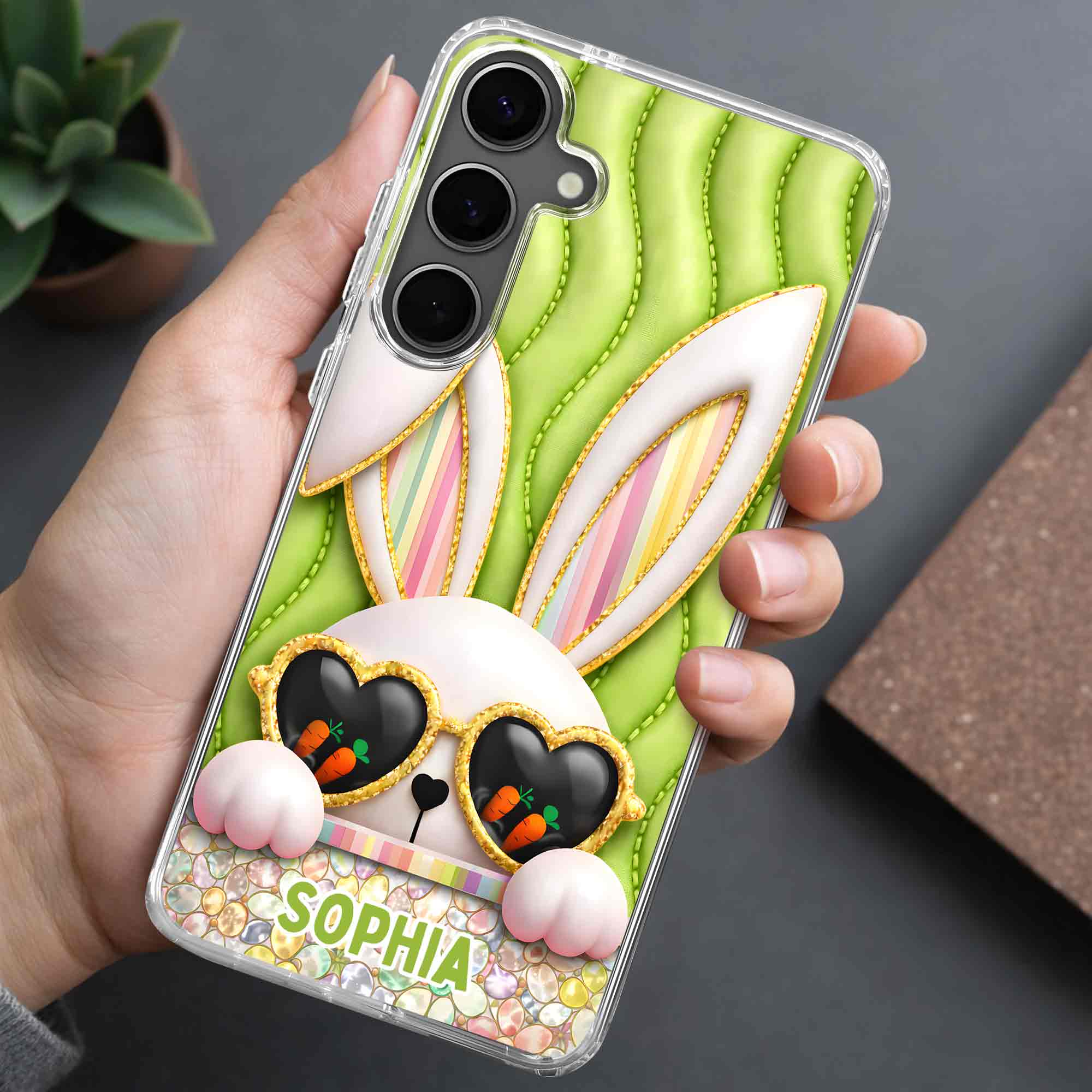 Cute Bunny With Heart Sunglasses And Carrots Bringing Joy To Your Day - Personalized Clear Phone Case - FTH134_PHC - Image 9