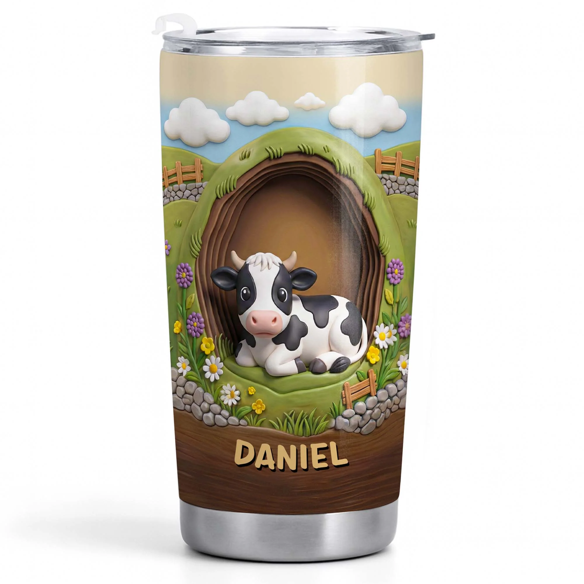 Cute Cow In A Meadow With Flowers And Rolling Hills - Personalized Custom Stainless Steel Tumbler 20oz 30oz - FARM042_TB - Image 11