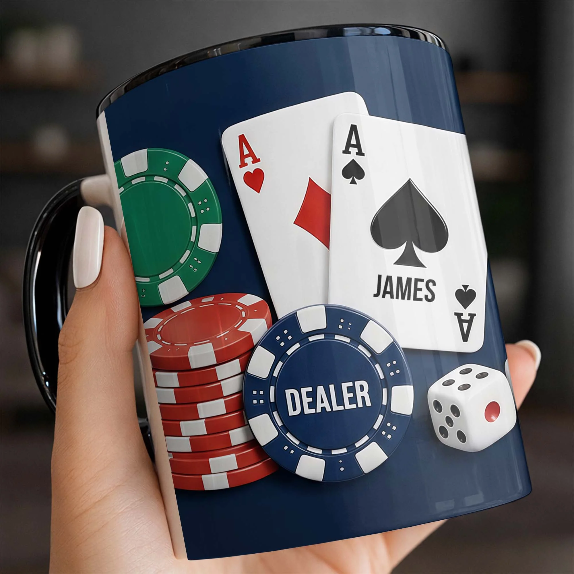 Dealer Custom Poker Playing Cards And Casino Chips Design - Personalized Custom Accent Mug - HOB109_AMUG - Image 2