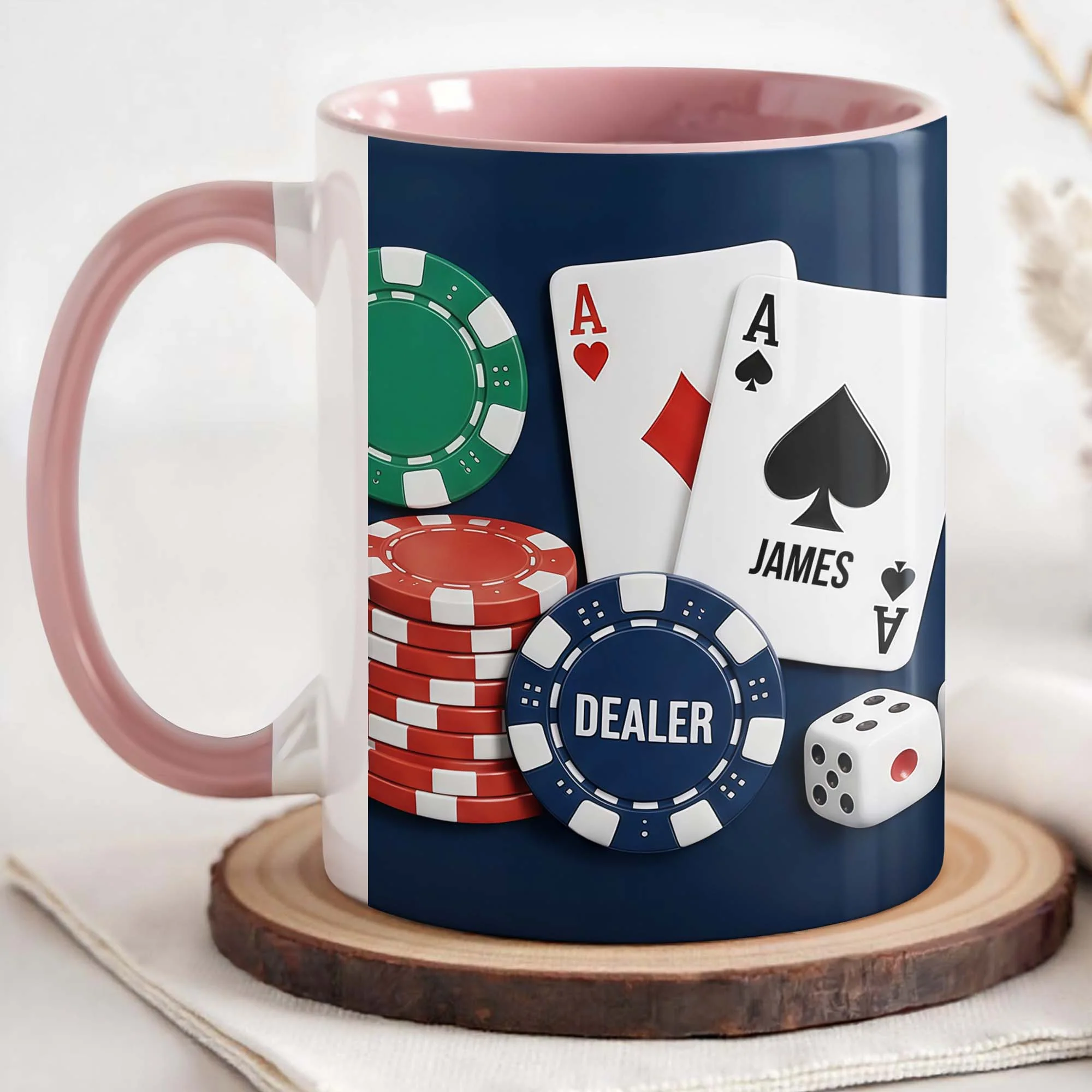Dealer Custom Poker Playing Cards And Casino Chips Design - Personalized Custom Accent Mug - HOB109_AMUG - Image 5