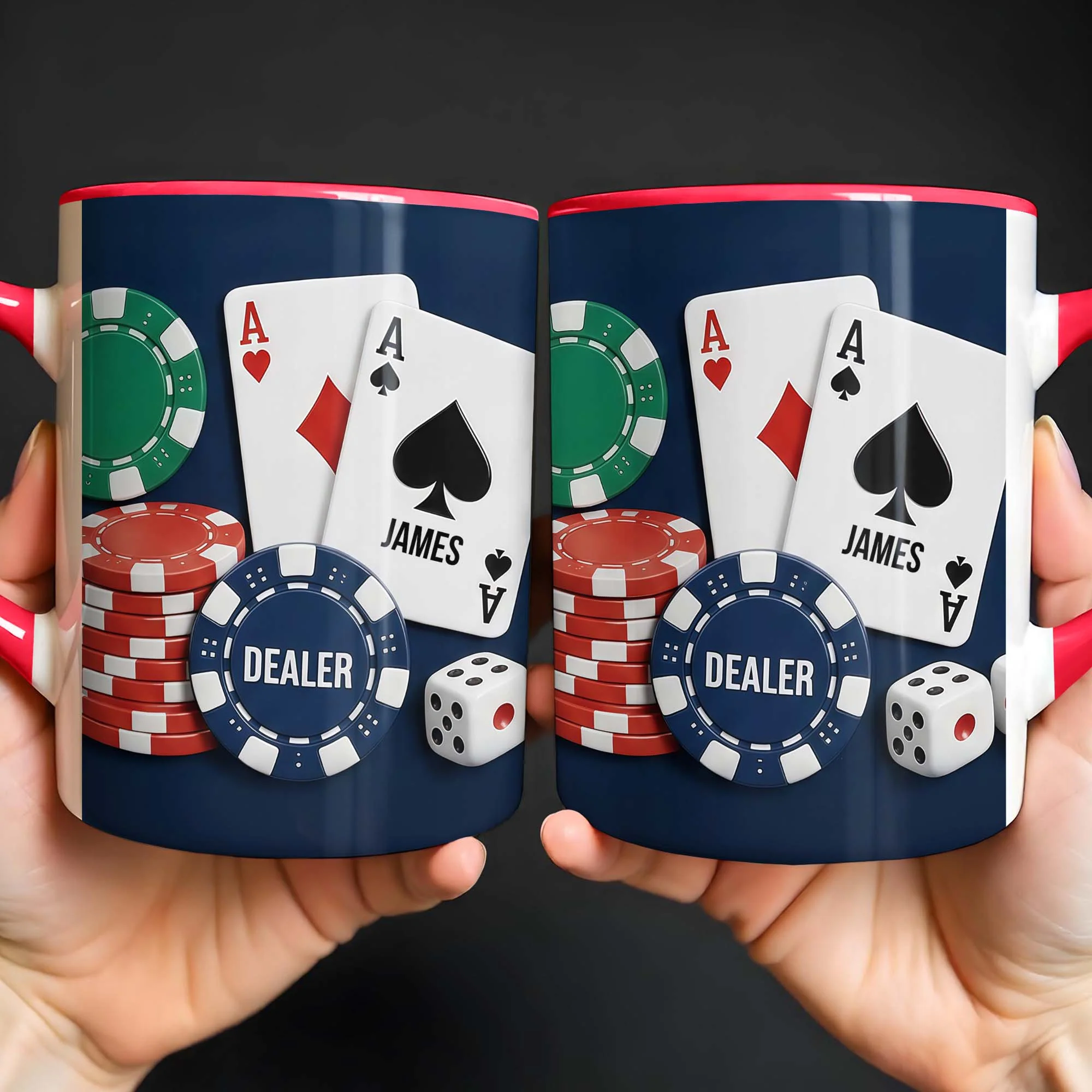 Dealer Custom Poker Playing Cards And Casino Chips Design - Personalized Custom Accent Mug - HOB109_AMUG - Image 6