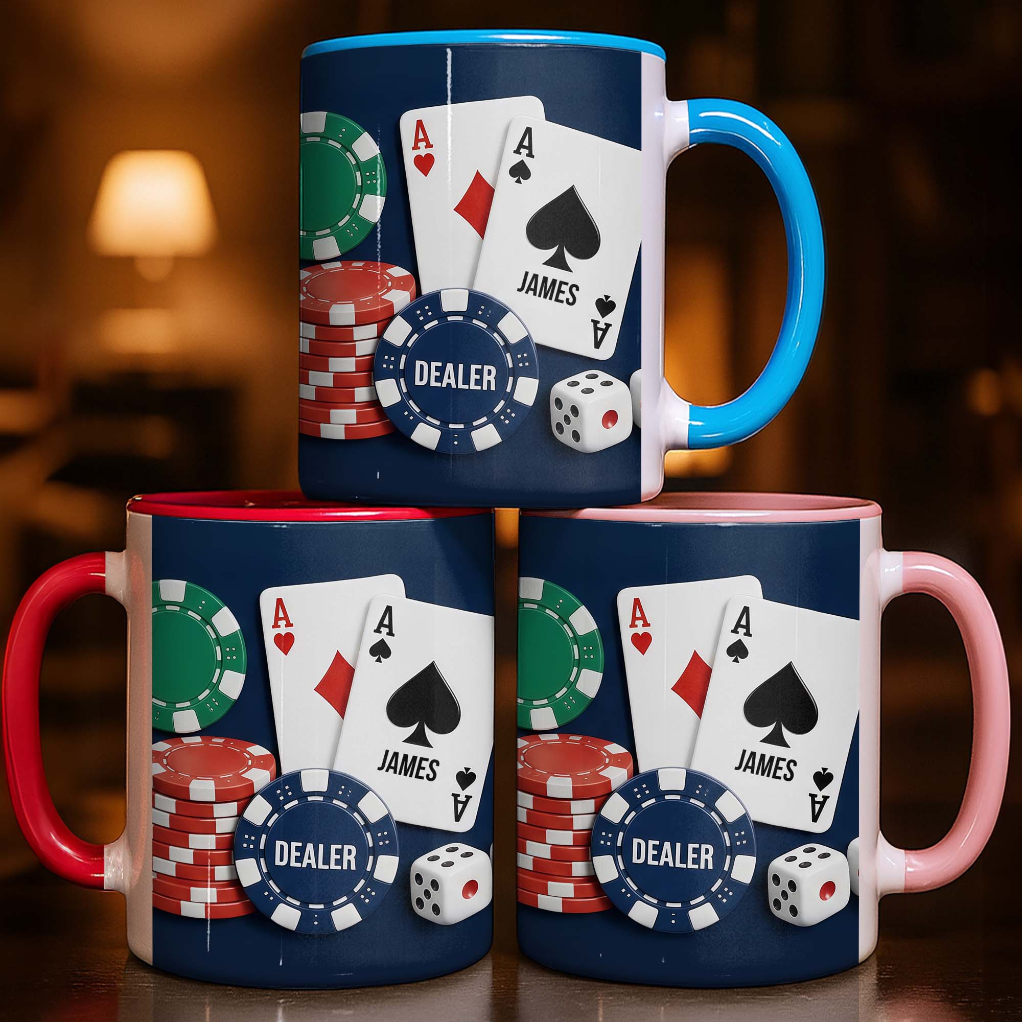 Dealer Custom Poker Playing Cards And Casino Chips Design - Personalized Custom Accent Mug - HOB109_AMUG - Image 8