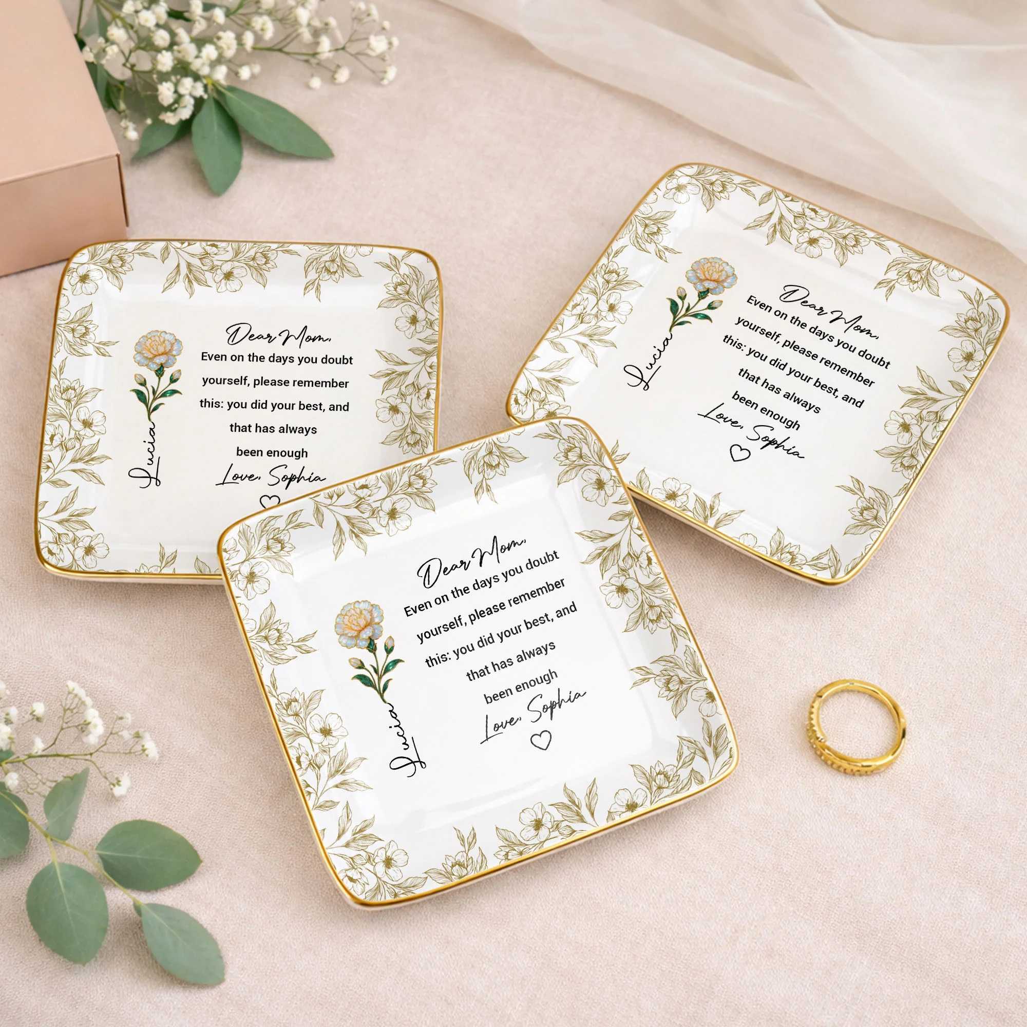 Dear Mom Even On The Days You Doubt Yourself Flower Jewelry Dish - Personalized Custom Jewelry Dish, Ceramic Dish, Square Shape - MOM175_SCRF - Image 6