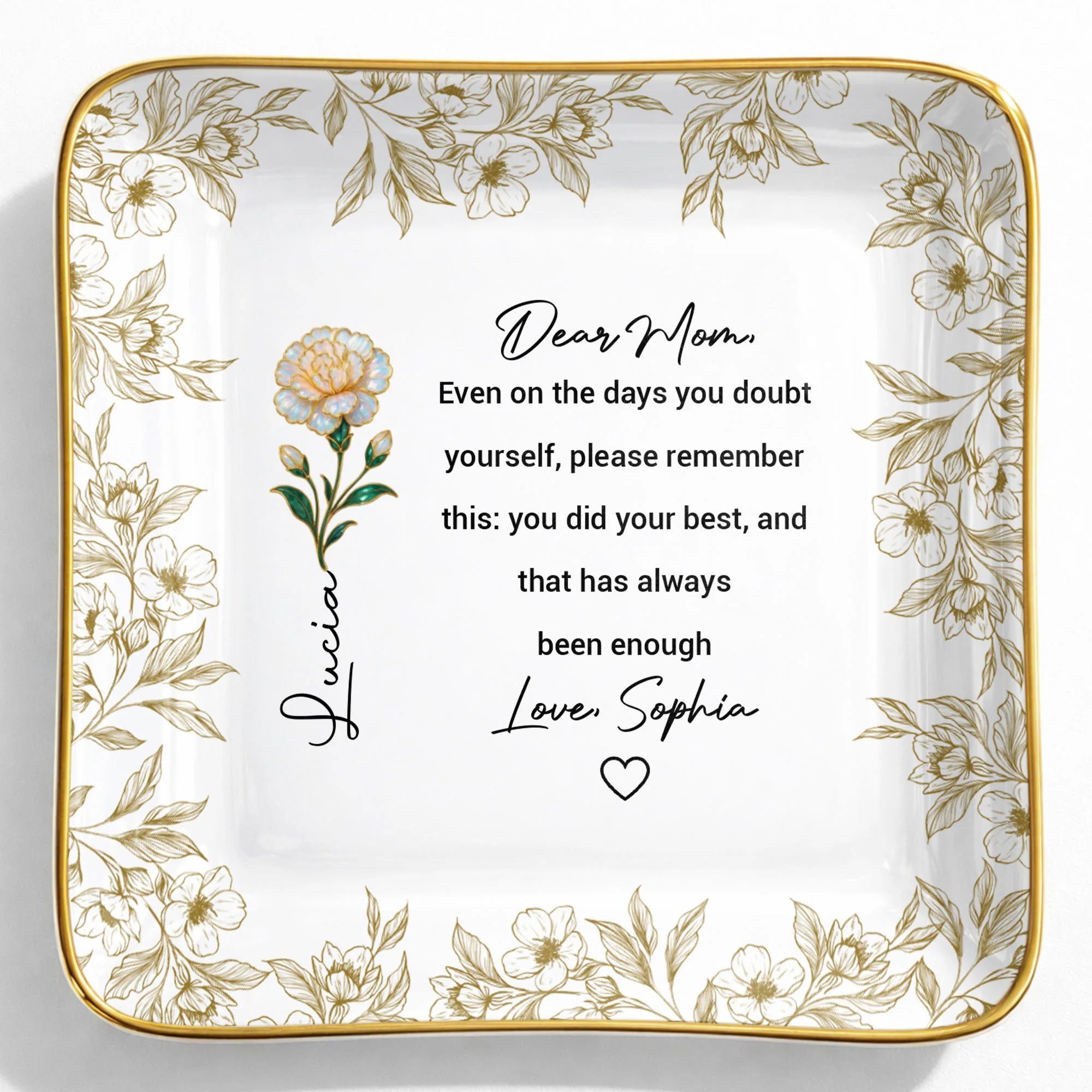 Dear Mom Even On The Days You Doubt Yourself Flower Jewelry Dish - Personalized Custom Jewelry Dish, Ceramic Dish, Square Shape - MOM175_SCRF - Image 9