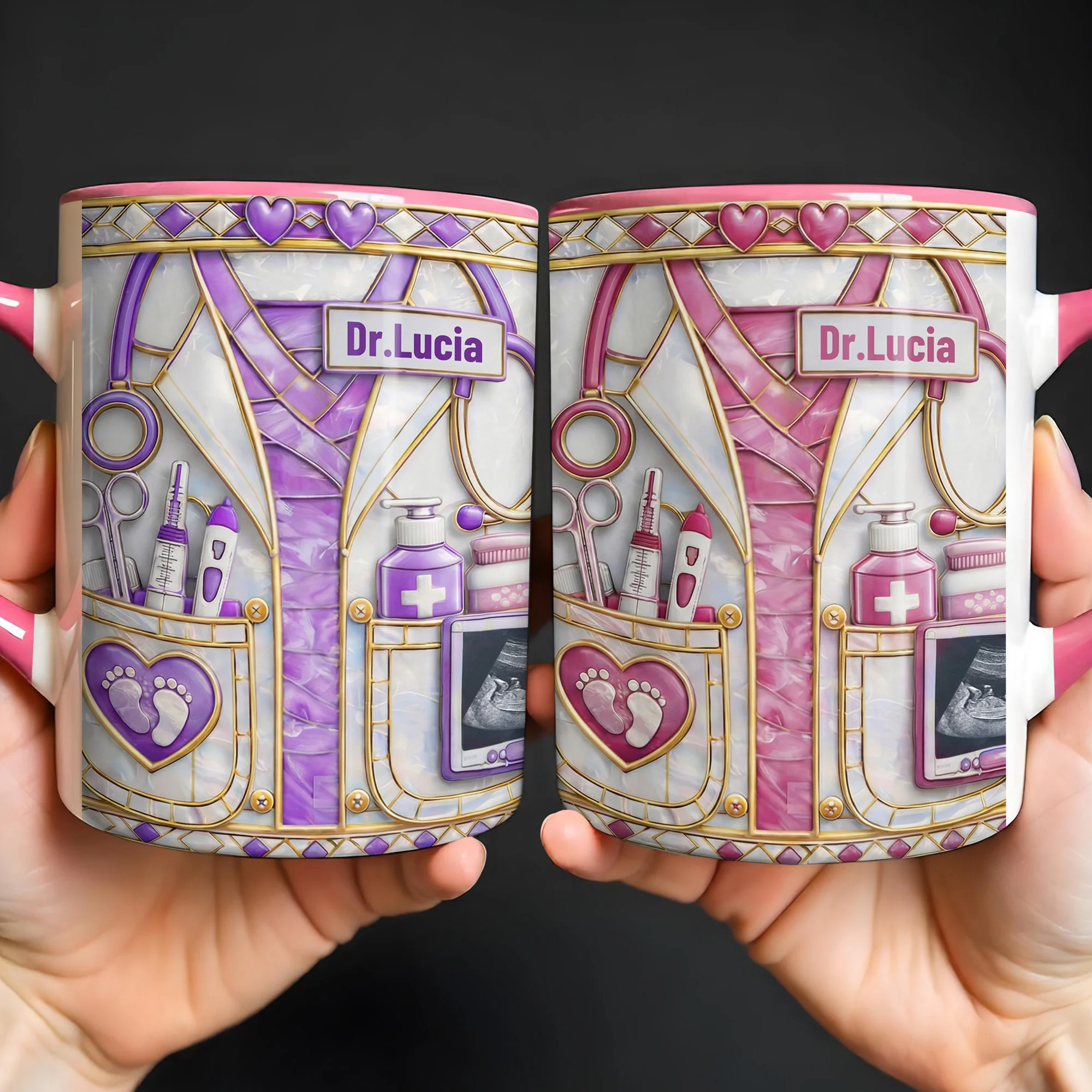 Dedicated Doctor Caring For New Life With Stethoscope And Ultrasound - Personalized Custom Accent Mug - DOC095_AMUG - Image 5