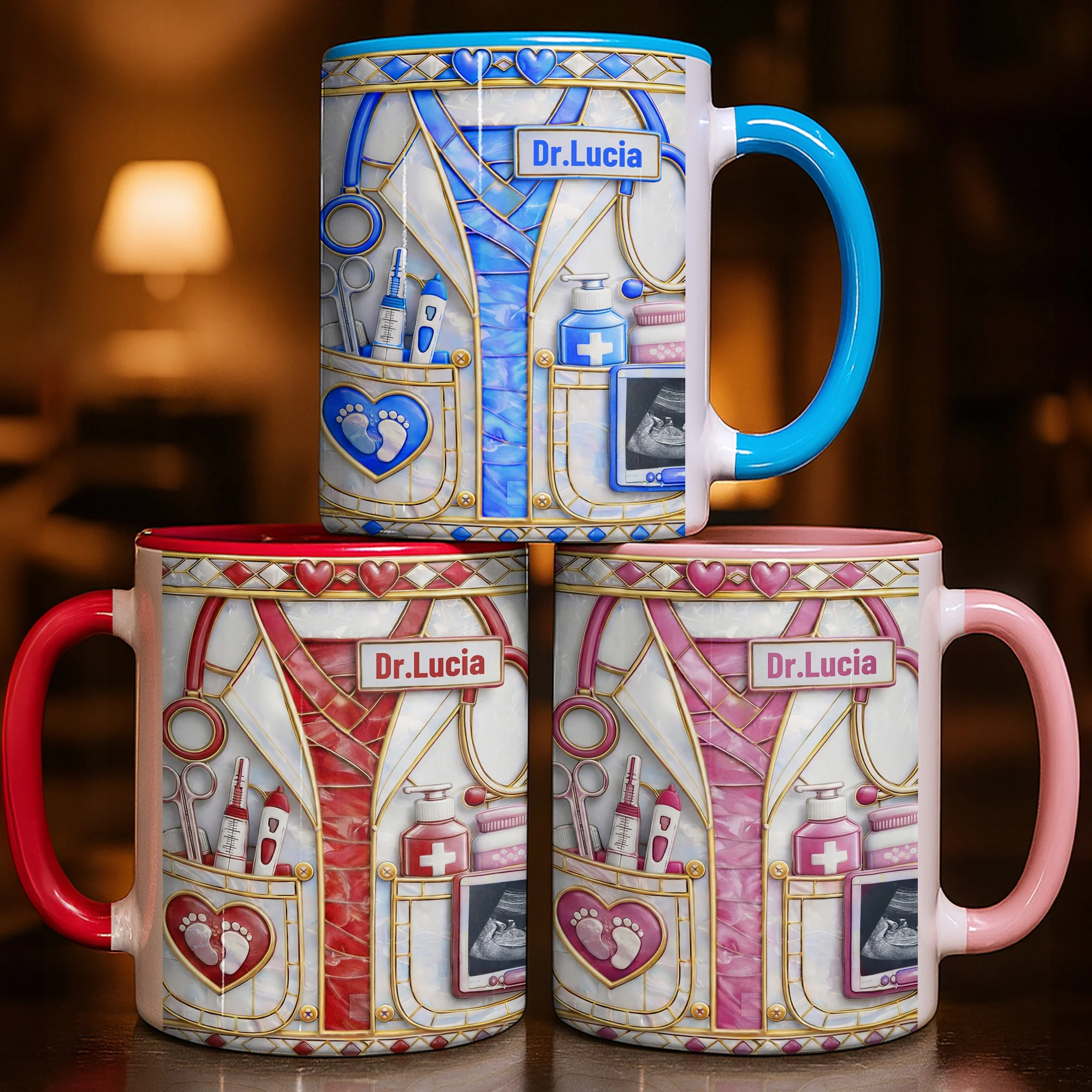 Dedicated Doctor Caring For New Life With Stethoscope And Ultrasound - Personalized Custom Accent Mug - DOC095_AMUG - Image 7