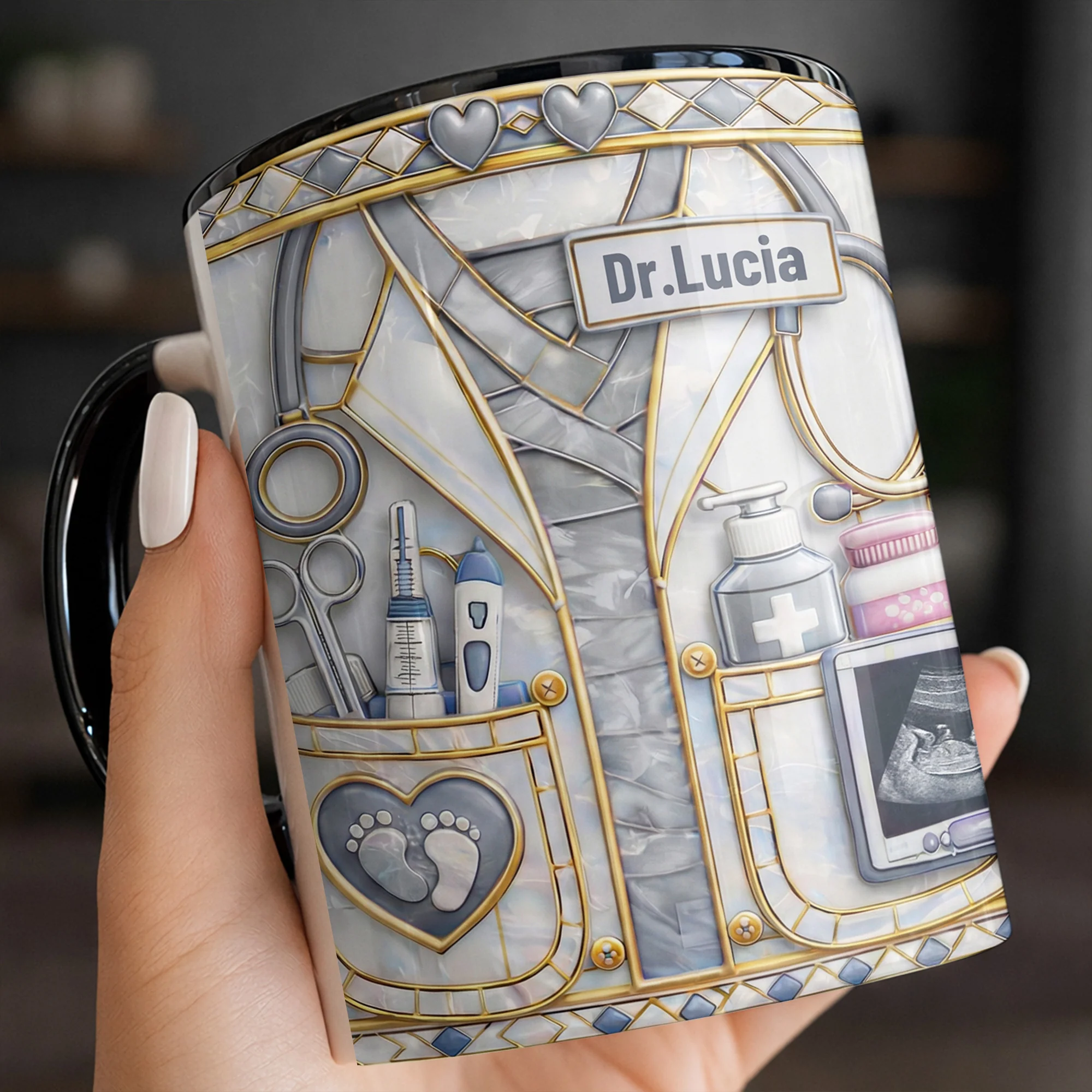 Dedicated Doctor Caring For New Life With Stethoscope And Ultrasound - Personalized Custom Accent Mug - DOC095_AMUG - Image 8