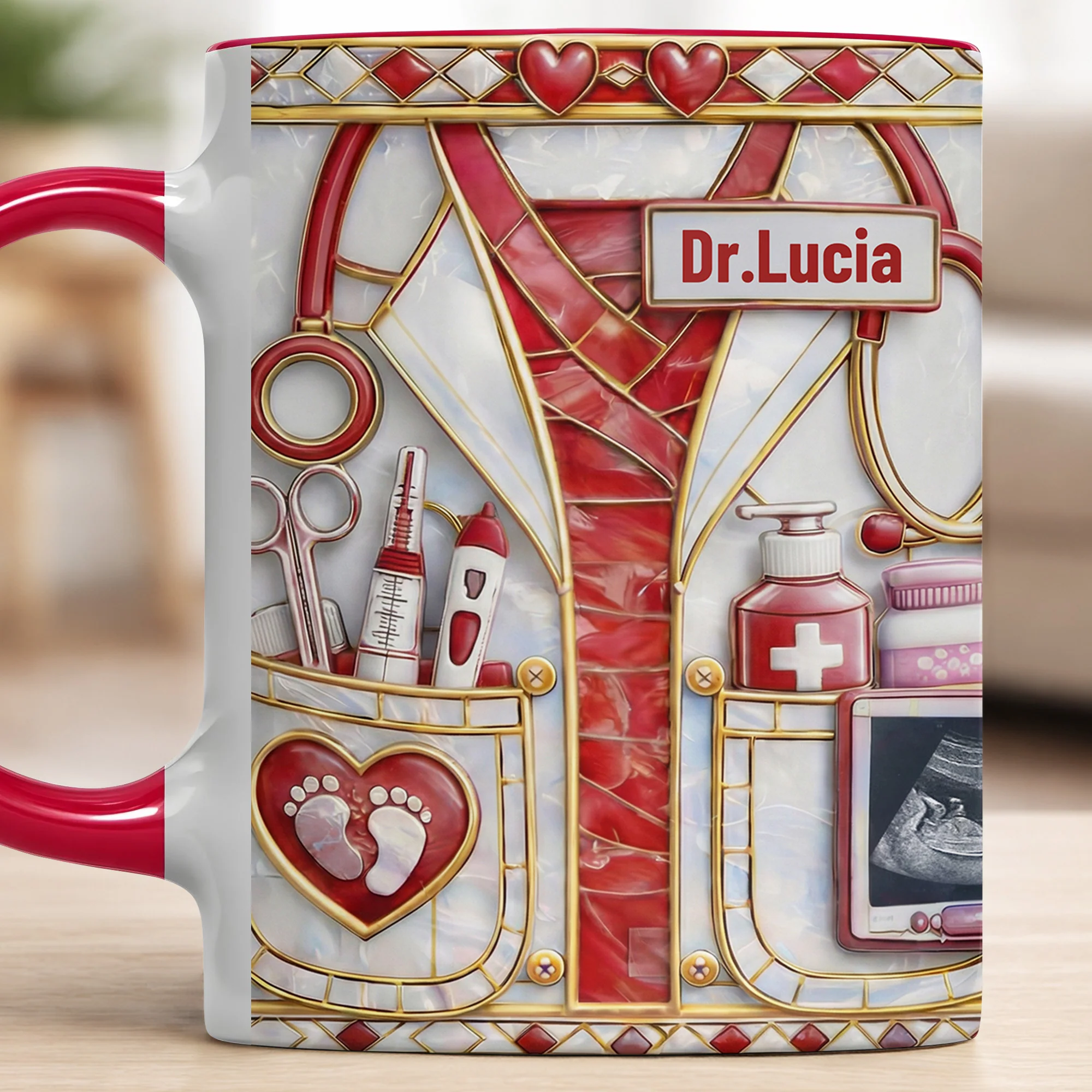 Dedicated Doctor Caring For New Life With Stethoscope And Ultrasound - Personalized Custom Accent Mug - DOC095_AMUG - Image 9