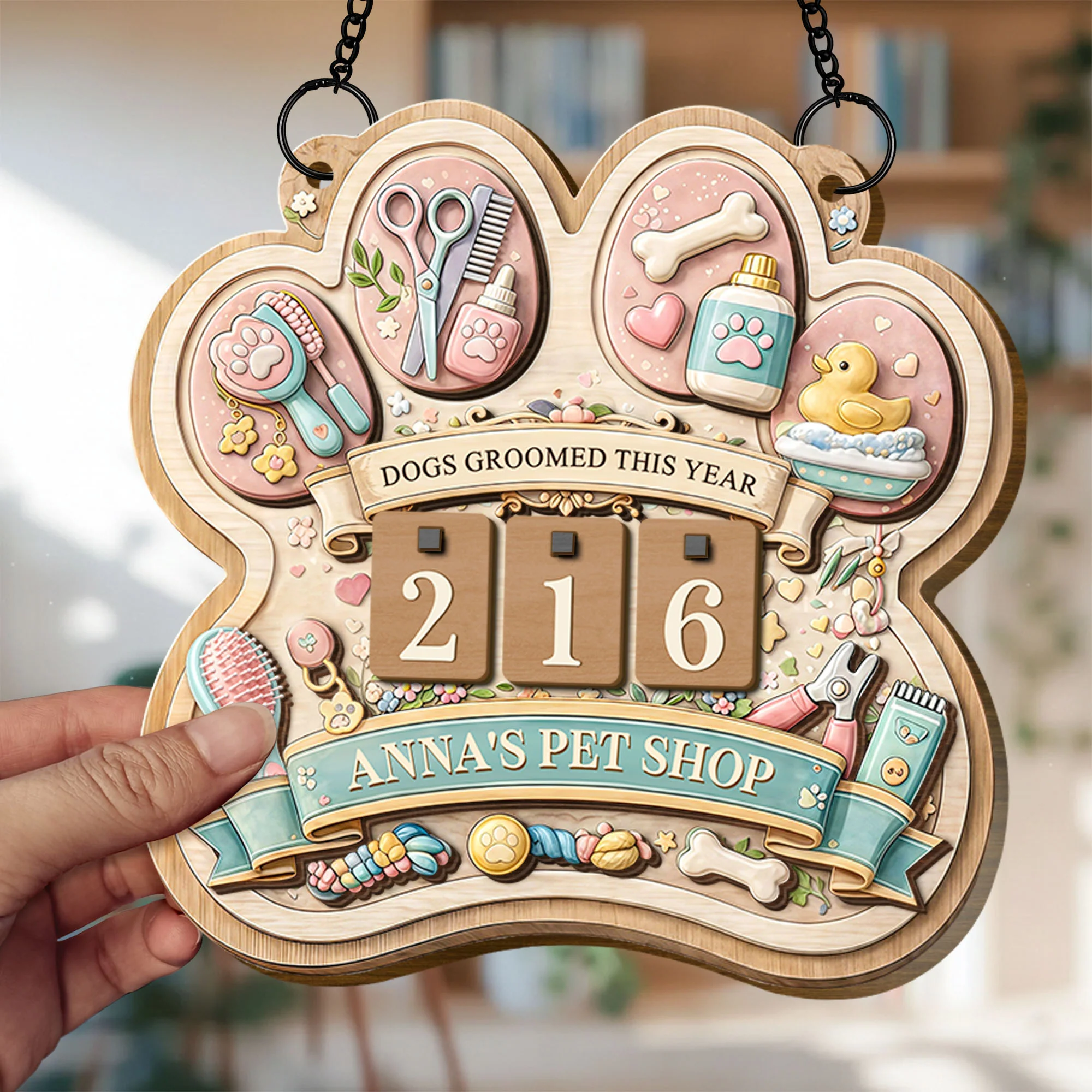 Dogs Groomed This Year Paw Shape Sign With Grooming Tools - Personalized Custom Tracker Sign - JBS046_TRASIG - Image 3