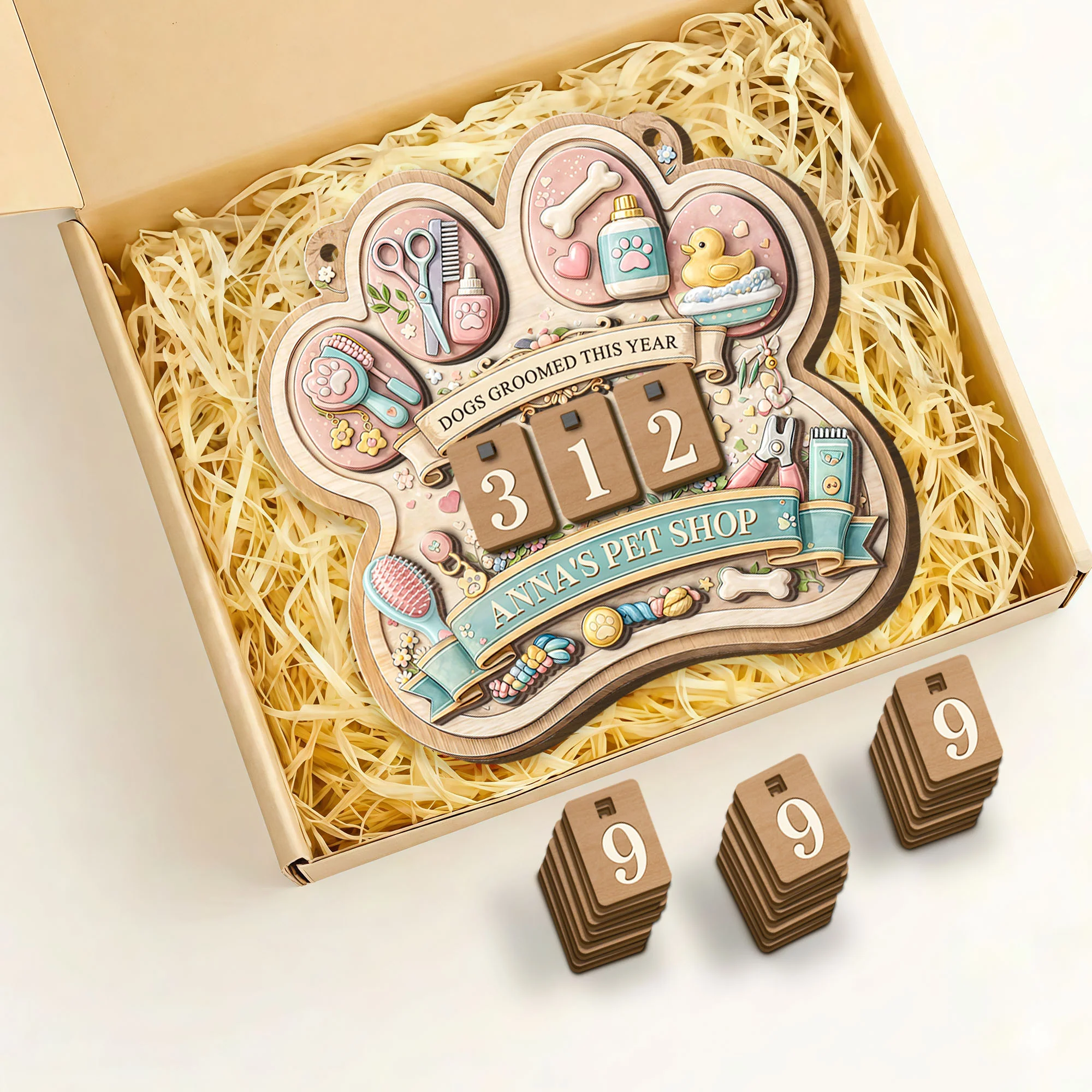 Dogs Groomed This Year Paw Shape Sign With Grooming Tools - Personalized Custom Tracker Sign - JBS046_TRASIG - Image 4