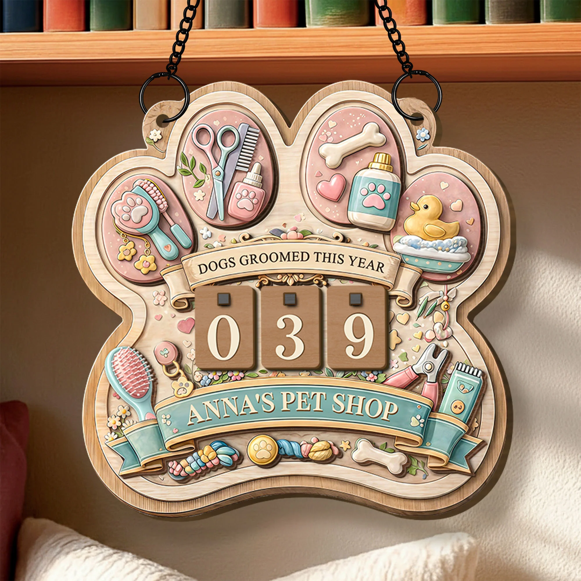 Dogs Groomed This Year Paw Shape Sign With Grooming Tools - Personalized Custom Tracker Sign - JBS046_TRASIG - Image 5
