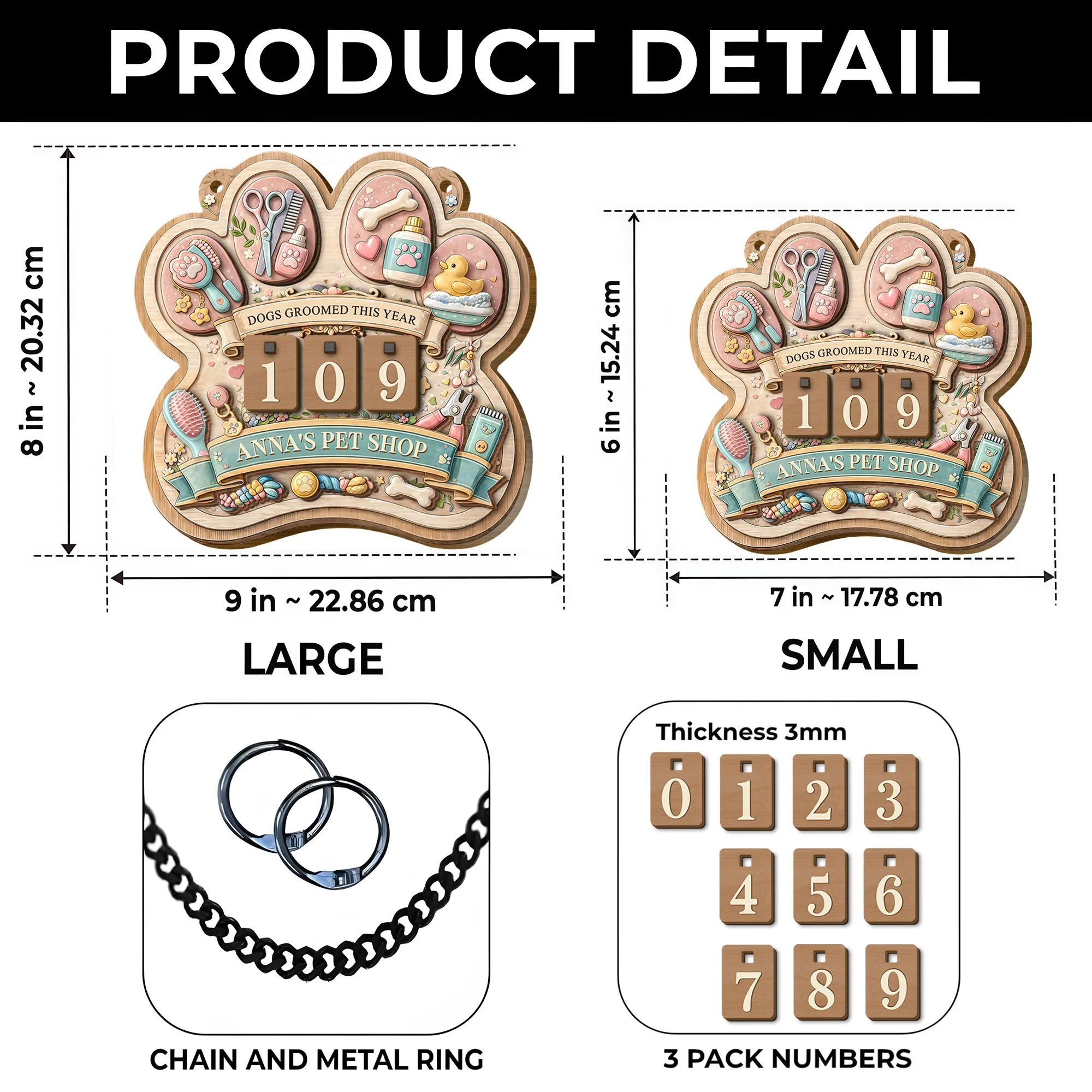 Dogs Groomed This Year Paw Shape Sign With Grooming Tools - Personalized Custom Tracker Sign - JBS046_TRASIG - Image 6