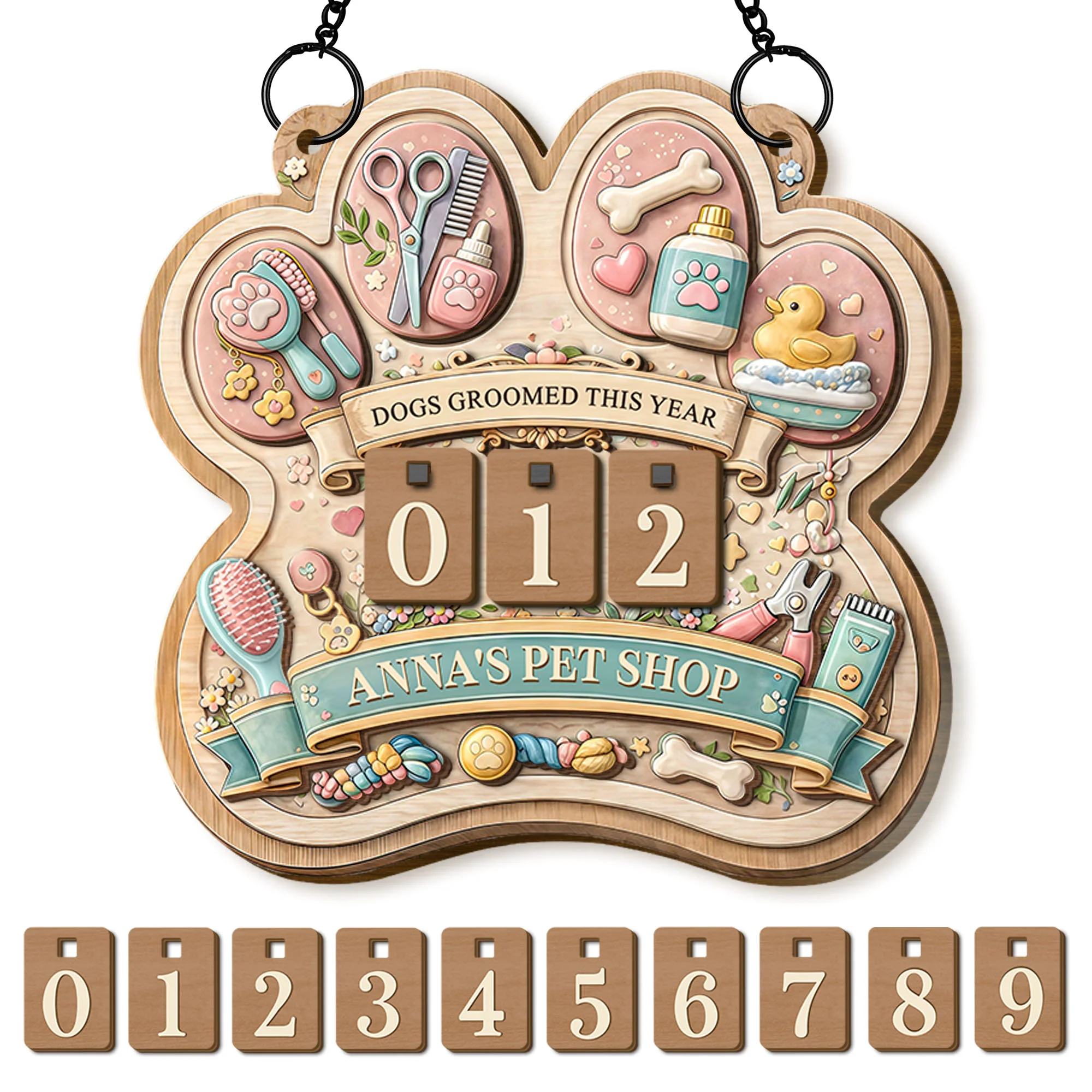 Dogs Groomed This Year Paw Shape Sign With Grooming Tools - Personalized Custom Tracker Sign - JBS046_TRASIG - Image 7
