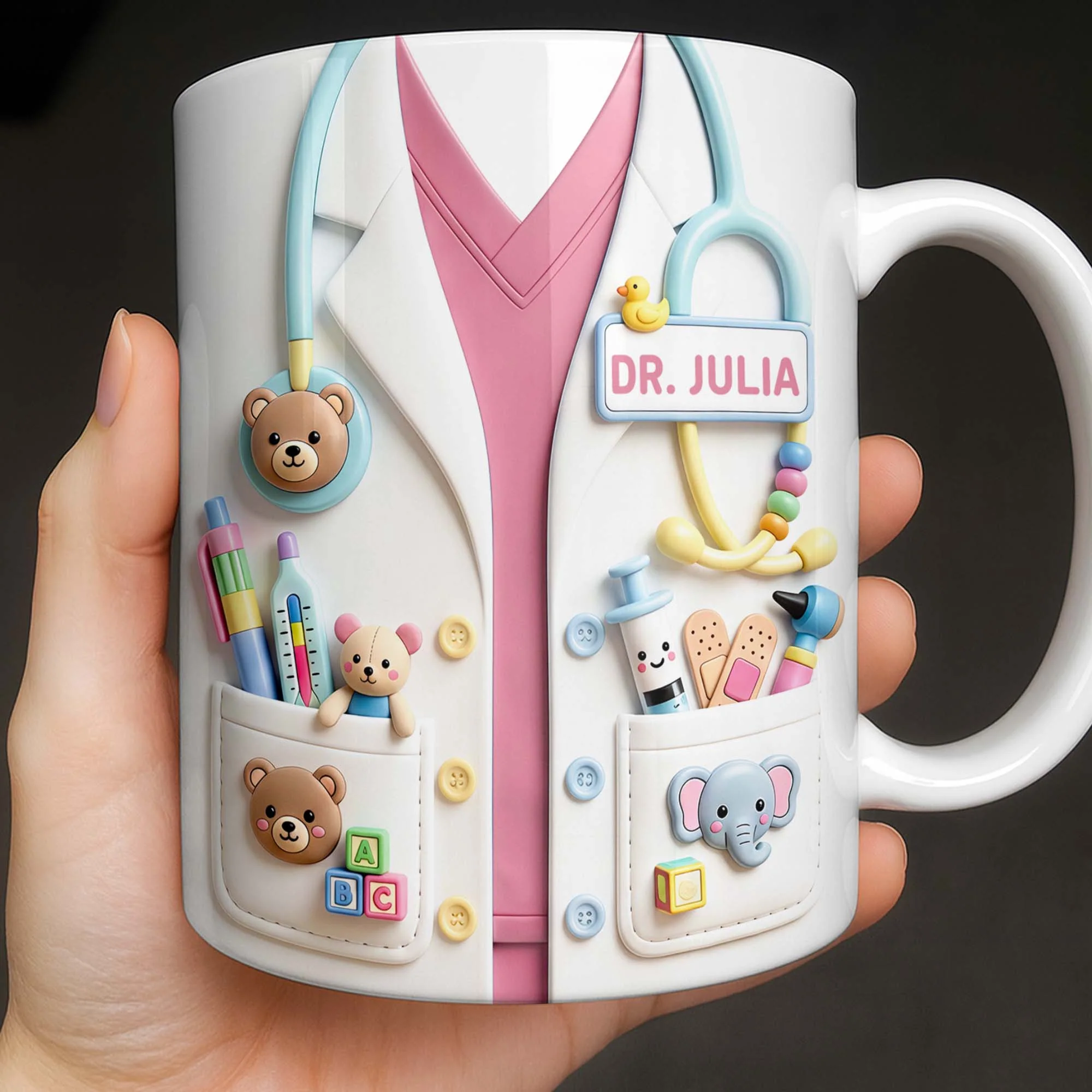 Dr. Personalized Pediatrician White Coat With Teddy Bear And Stethoscope - Personalized Custom Coffee Mug - DOC107_MG