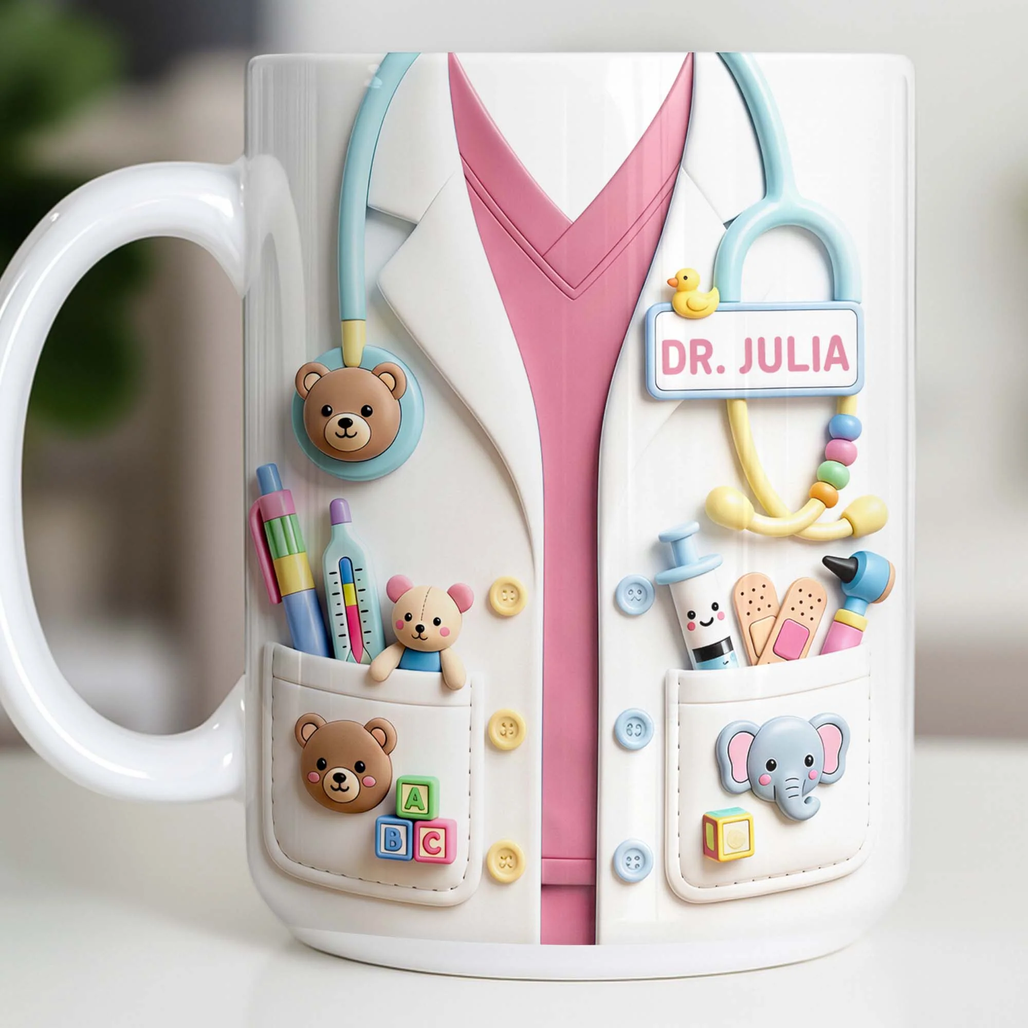 Dr. Personalized Pediatrician White Coat With Teddy Bear And Stethoscope - Personalized Custom Coffee Mug - DOC107_MG - Image 11