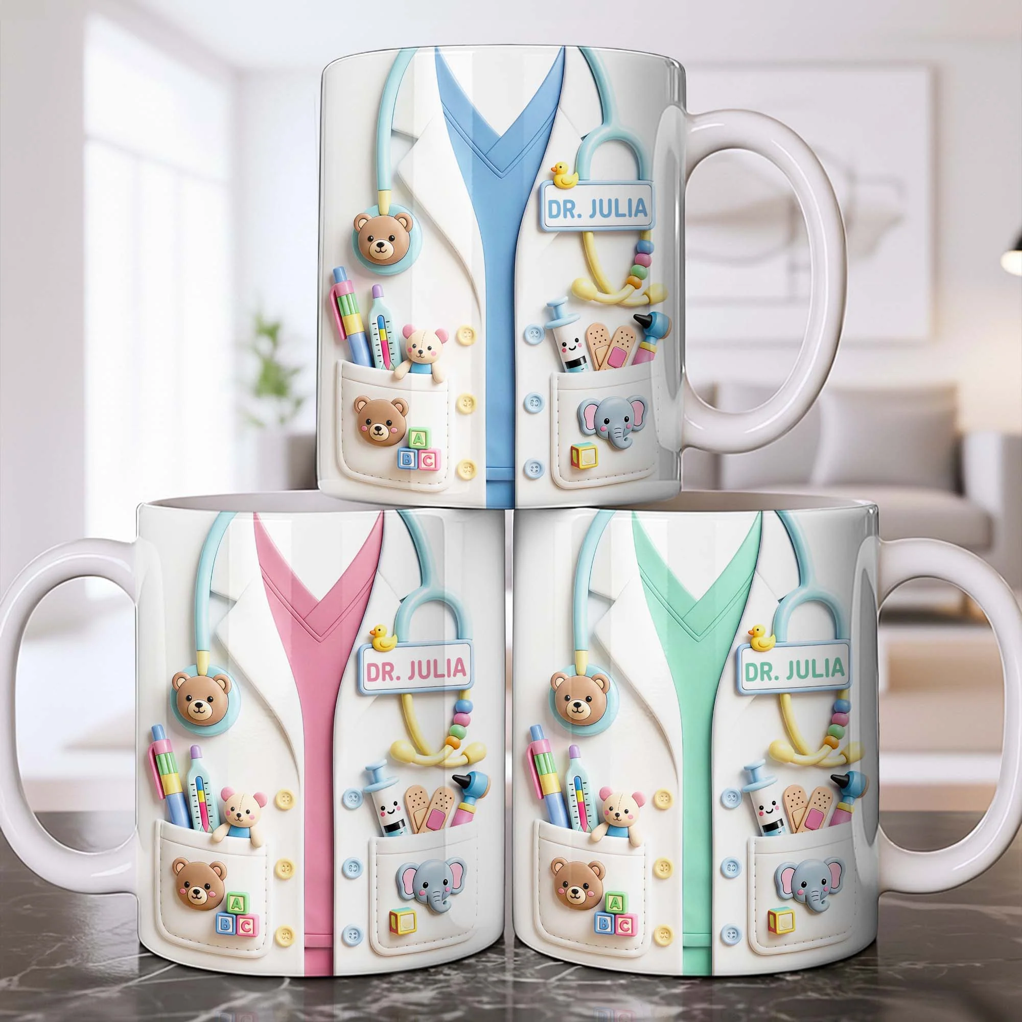 Dr. Personalized Pediatrician White Coat With Teddy Bear And Stethoscope - Personalized Custom Coffee Mug - DOC107_MG - Image 2