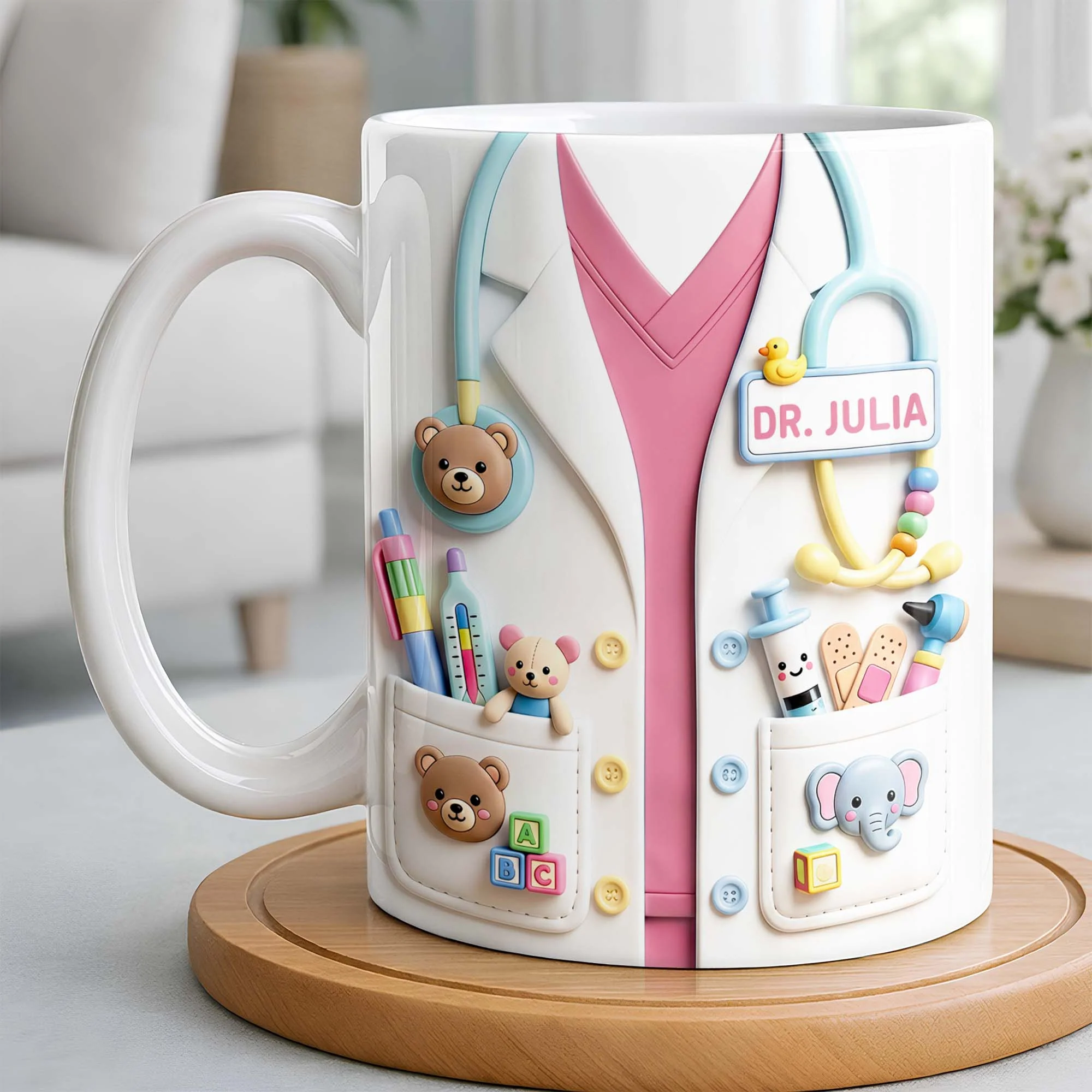 Dr. Personalized Pediatrician White Coat With Teddy Bear And Stethoscope - Personalized Custom Coffee Mug - DOC107_MG - Image 3