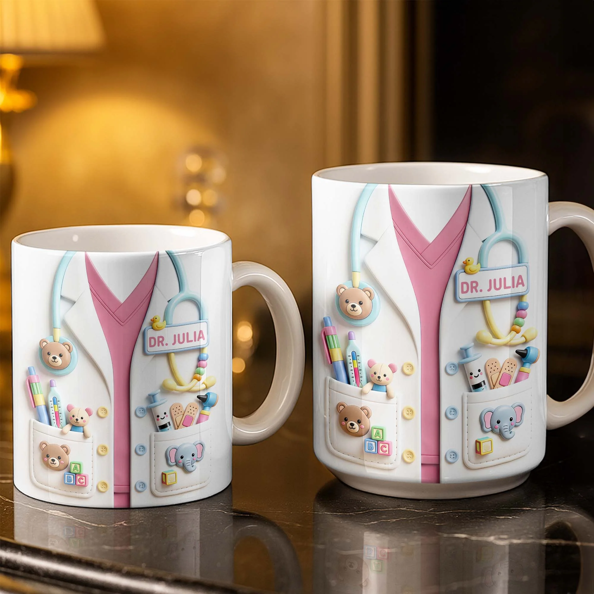 Dr. Personalized Pediatrician White Coat With Teddy Bear And Stethoscope - Personalized Custom Coffee Mug - DOC107_MG - Image 4