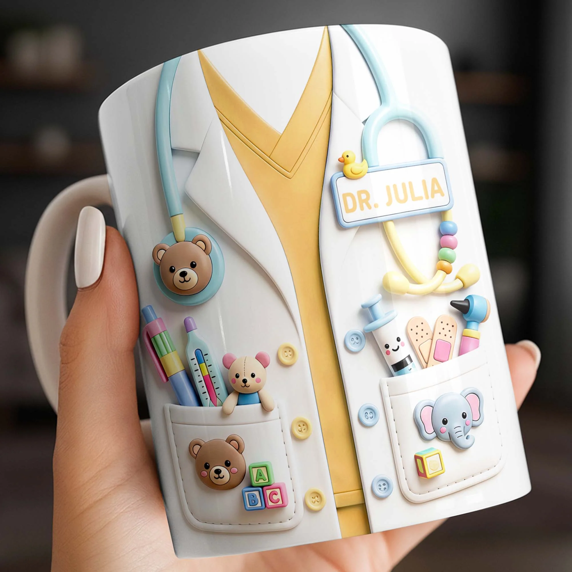Dr. Personalized Pediatrician White Coat With Teddy Bear And Stethoscope - Personalized Custom Coffee Mug - DOC107_MG - Image 6