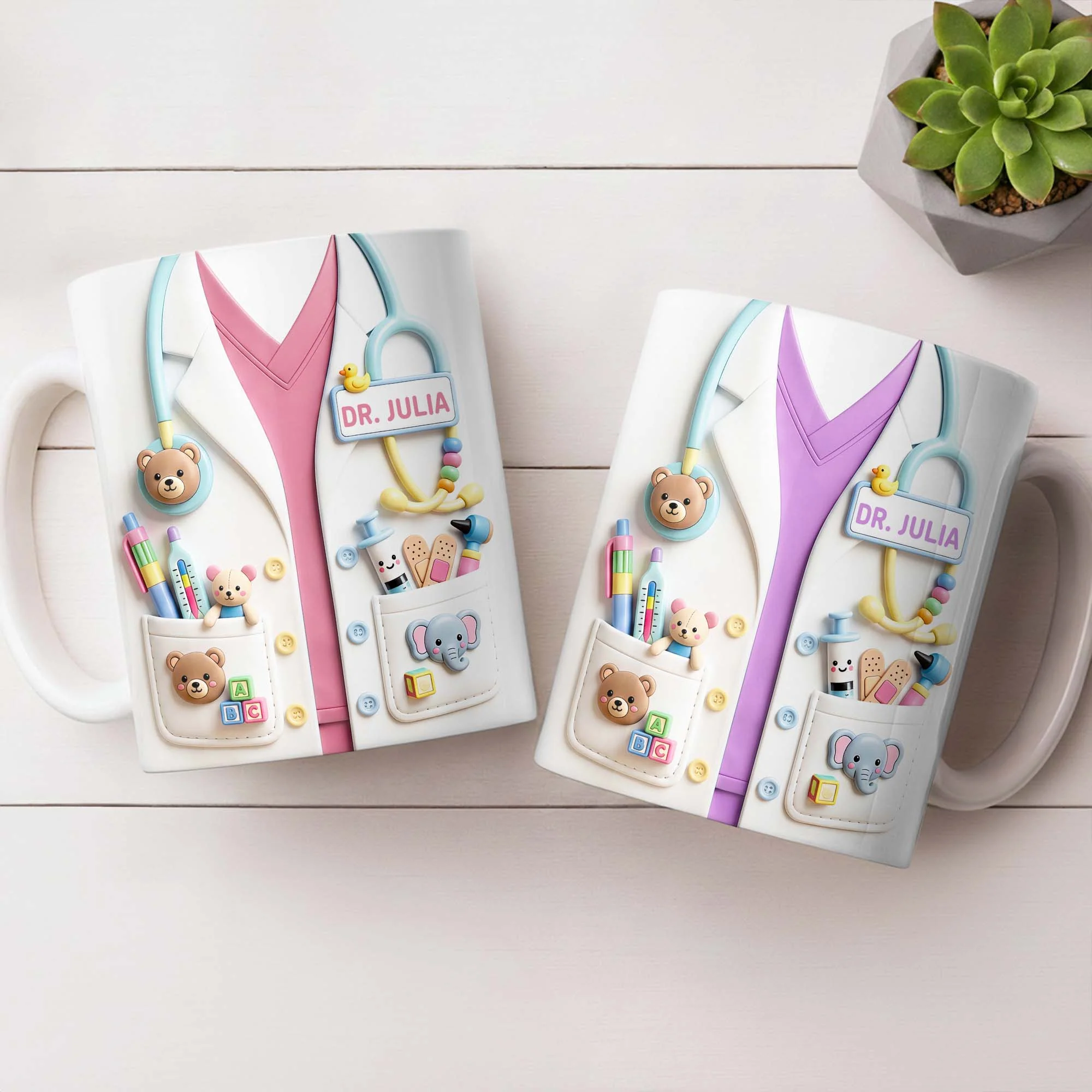 Dr. Personalized Pediatrician White Coat With Teddy Bear And Stethoscope - Personalized Custom Coffee Mug - DOC107_MG - Image 8