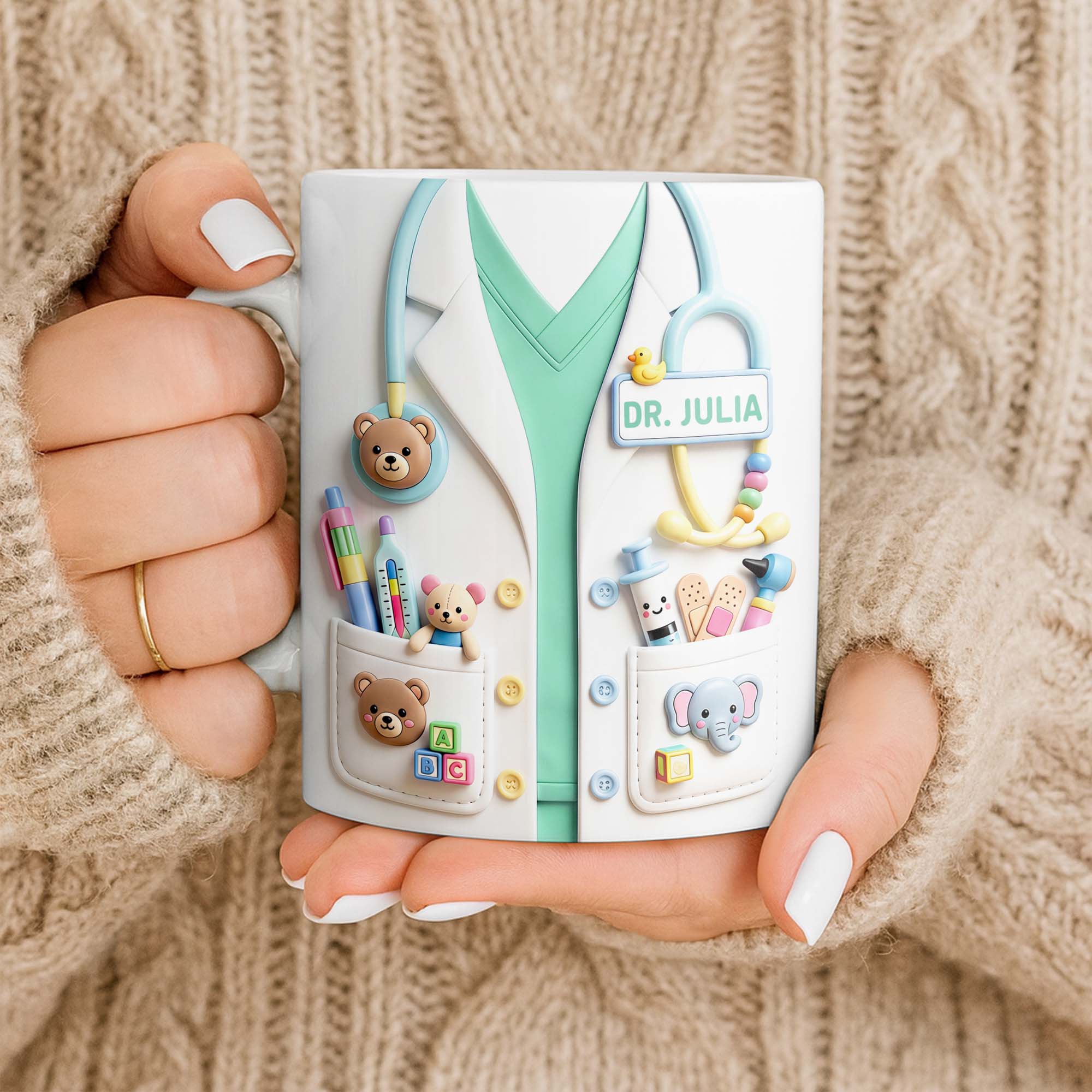Dr. Personalized Pediatrician White Coat With Teddy Bear And Stethoscope - Personalized Custom Coffee Mug - DOC107_MG - Image 9