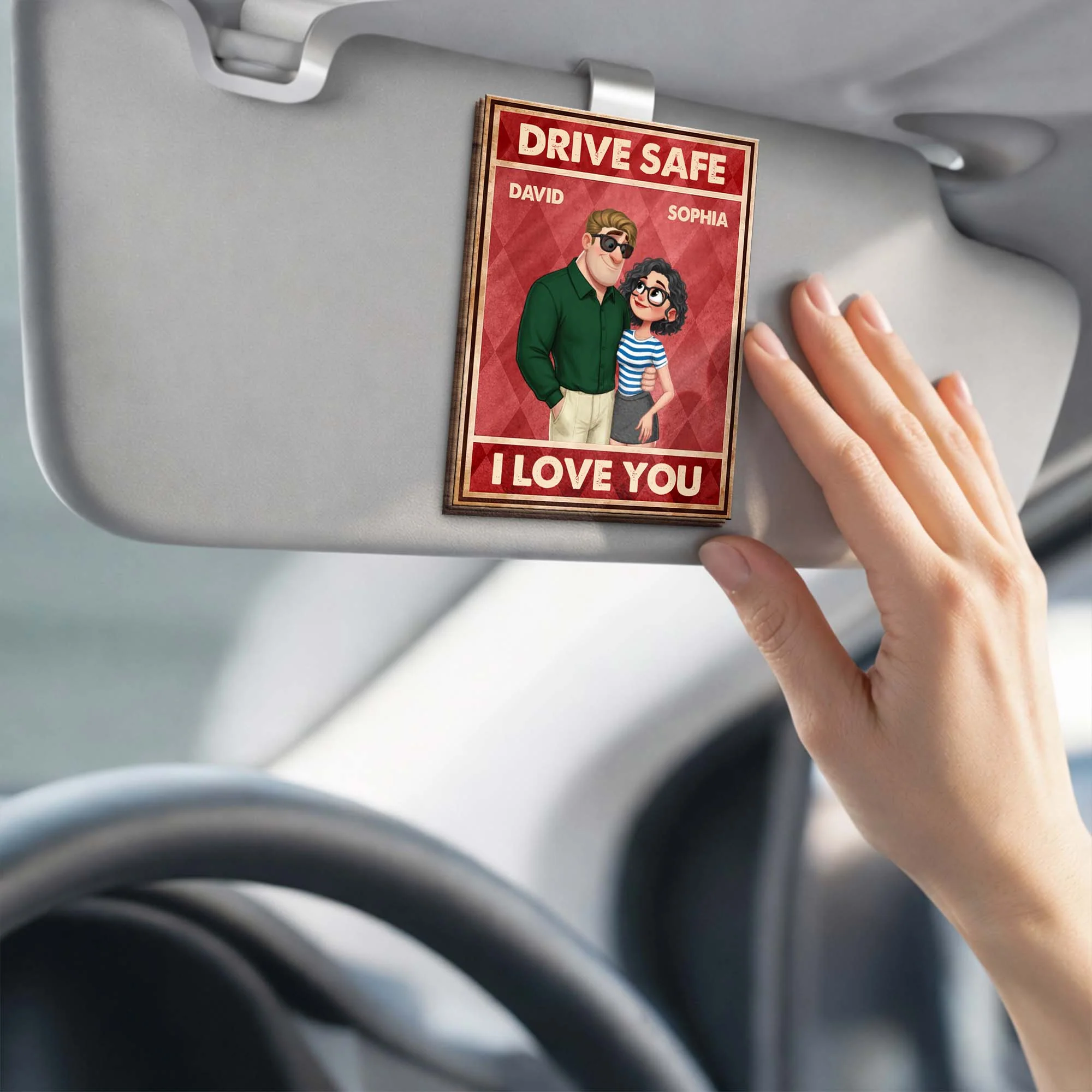 Drive Safe I Love You Custom Couple And Sunglasses - Personalized Custom Shaped Car Visor Clip - CPL1370_VIS - Image 3